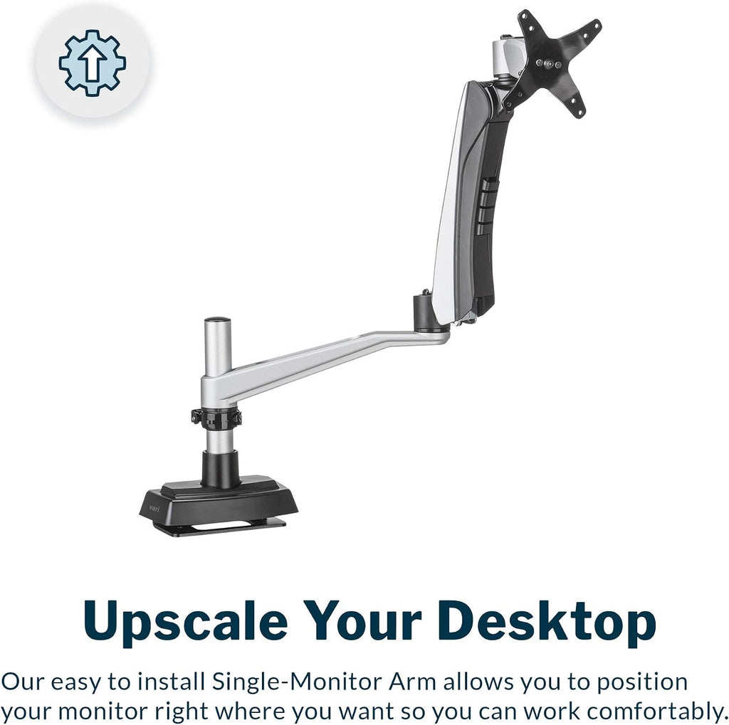 Vari Single Monitor Arm - VESA Monitor Mount w/ 360 Degree Adjustment - Monitor up to 27 inches, 19.8 lbs - Single Monitor Mount with Full Adjustability - Computer Monitor Stand for Home or Office