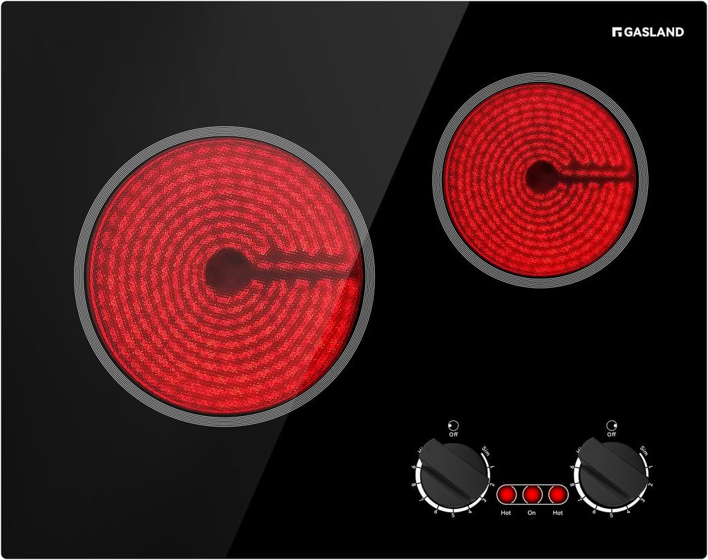 GASLAND 21 Inch Electric Cooktop 2 Burners, Built in Radiant Glass Stove Top for Apartment, UL Certified, 3700W Ceramic Electric Stovetop, 9 Heating Levels, Knobs Control, Instant Heating Up, 220V