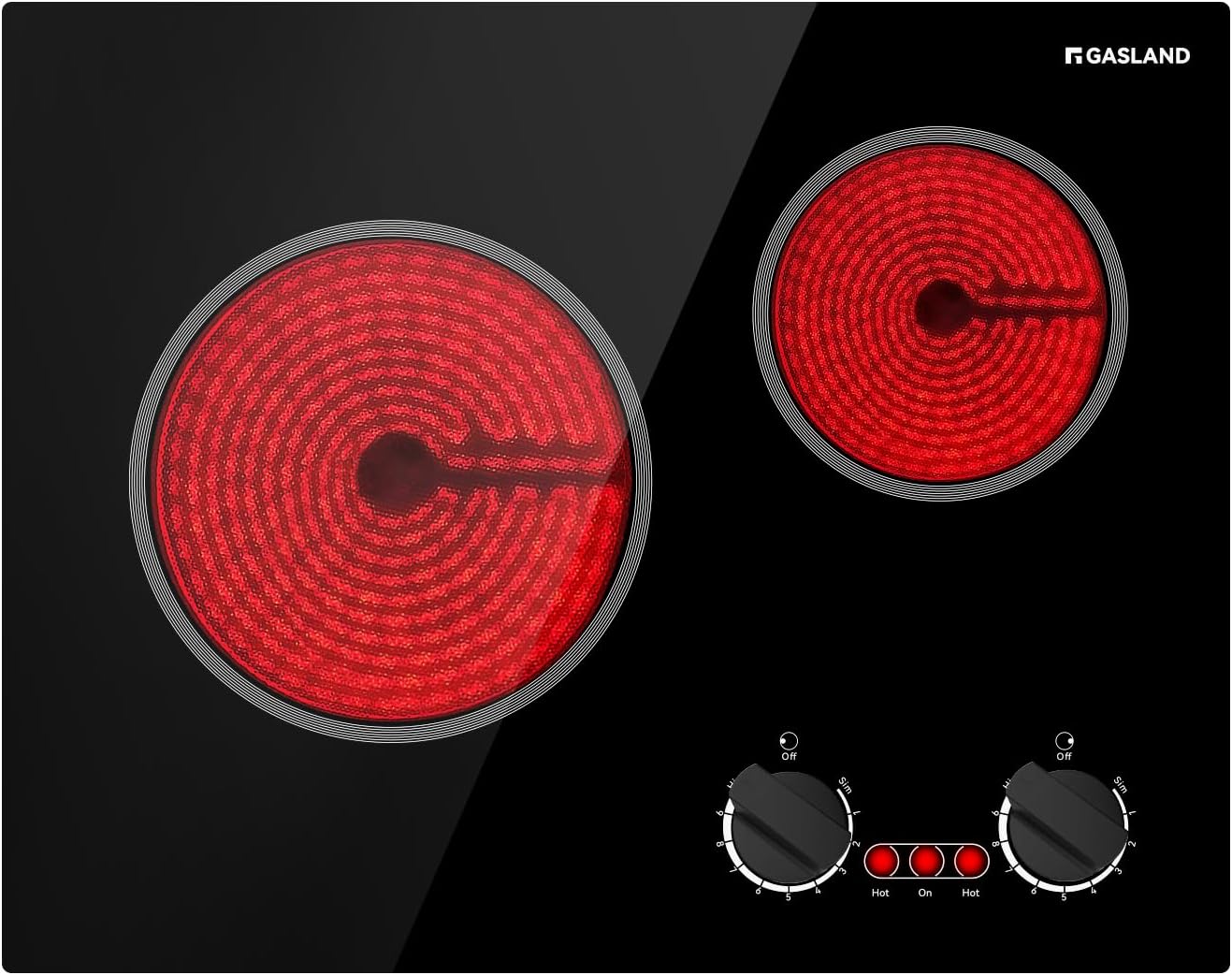 GASLAND 21 Inch Electric Cooktop 2 Burners, Built in Radiant Glass Stove Top for Apartment, UL Certified, 3700W Ceramic Electric Stovetop, 9 Heating Levels, Knobs Control, Instant Heating Up, 220V