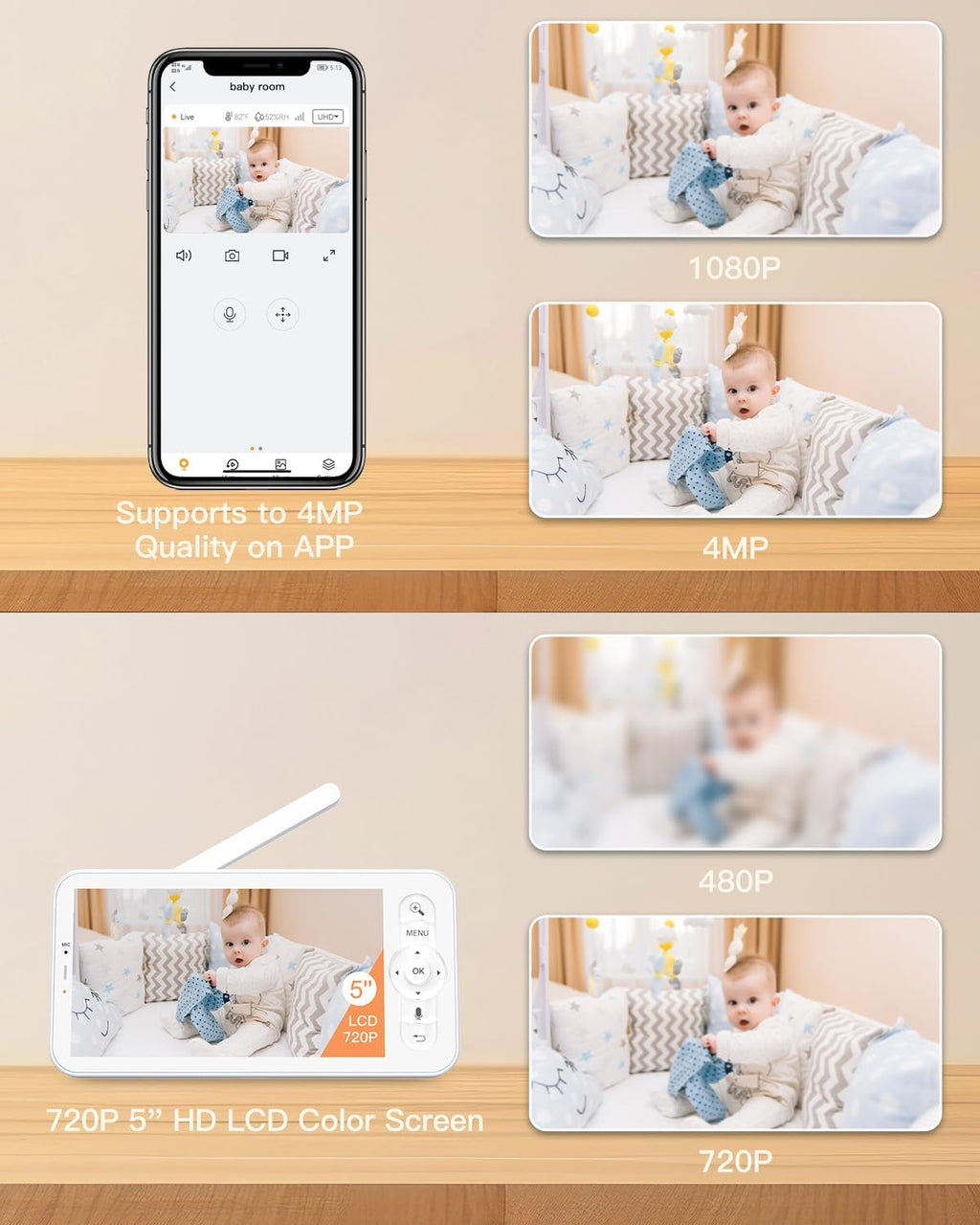 ARENTI Upgraded Baby Monitor with 2 Cameras, 4MP 2.4G&5G WiFi Baby Camera Monitor, Infrared Night Vision, Night Light, 2-Way Audio, Cry&Motion Detection, Temp&Humidity Sensor, App Control