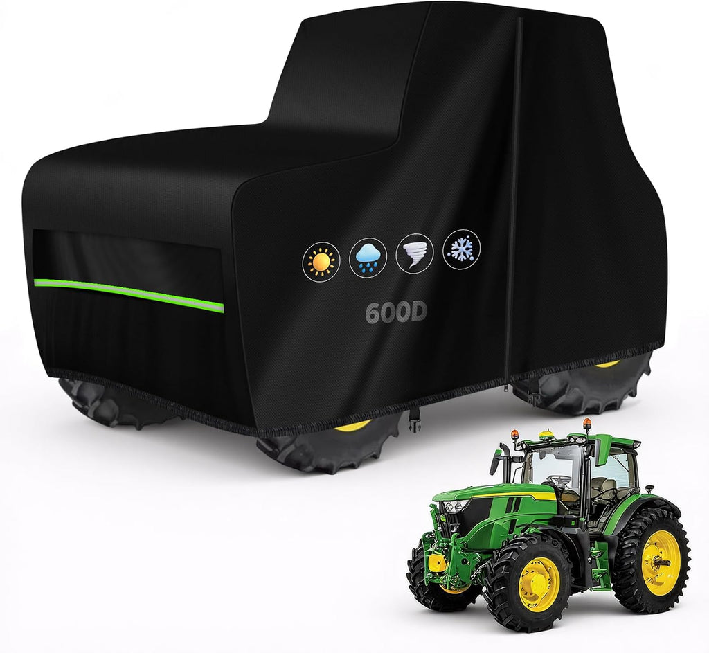Large Tractor Cover Waterproof Heavy Duty, Fit Most Full Size Utility Tractors, 600D Oxford Tractors Cover for Snow Rain Dust Protection w/Air Vent & Reflective Strips (165'L x 87'W x 110'H)