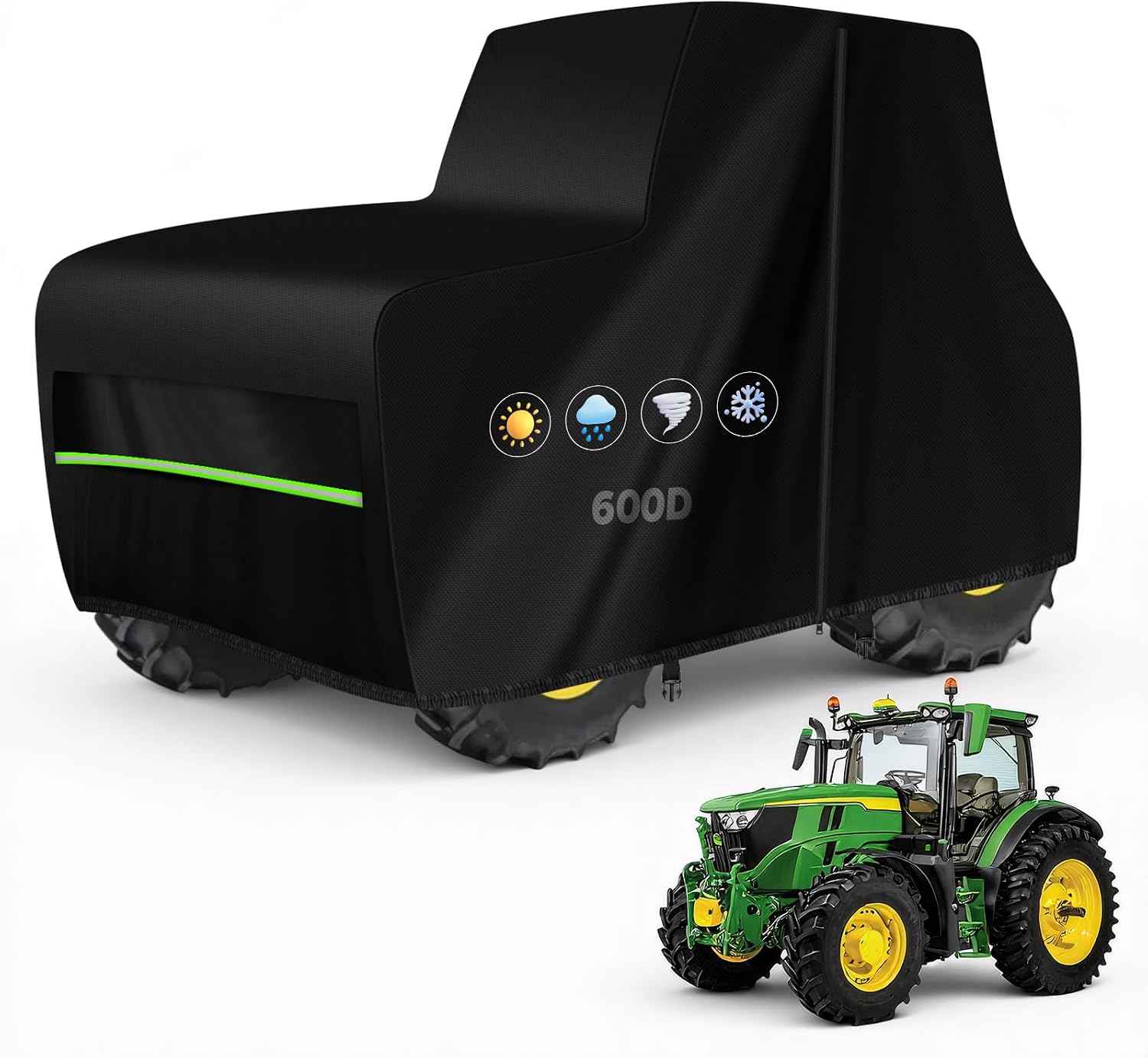Large Tractor Cover Waterproof Heavy Duty, Fit Most Full Size Utility Tractors, 600D Oxford Tractors Cover for Snow Rain Dust Protection w/Air Vent & Reflective Strips (165'L x 87'W x 110'H)
