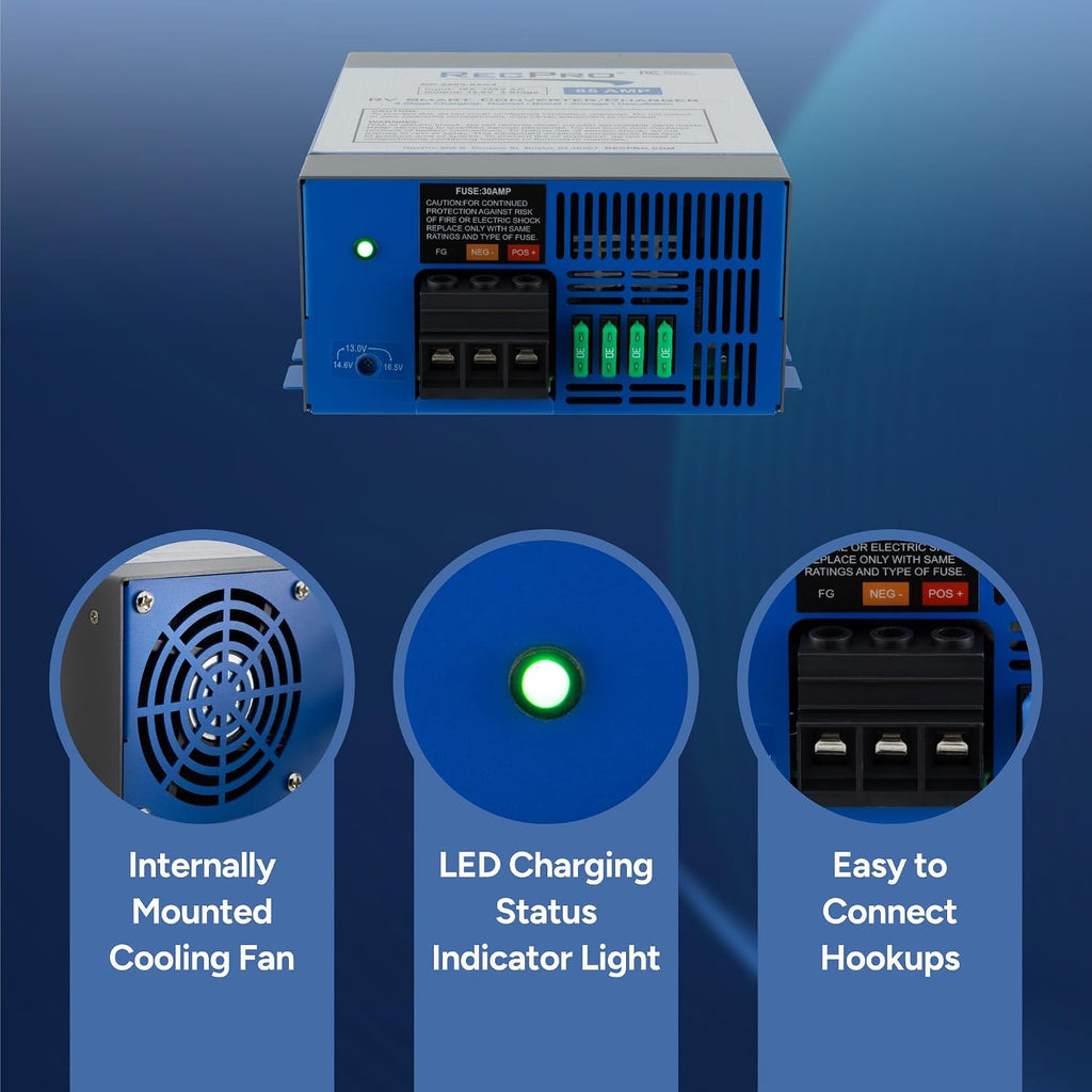 RecPro RV Converter 85 Amp | RV Power Converter & Battery Charger | 4 Stage Smart Charging | 120VAC to 12VDC | 13V to 16.5V Operating Range