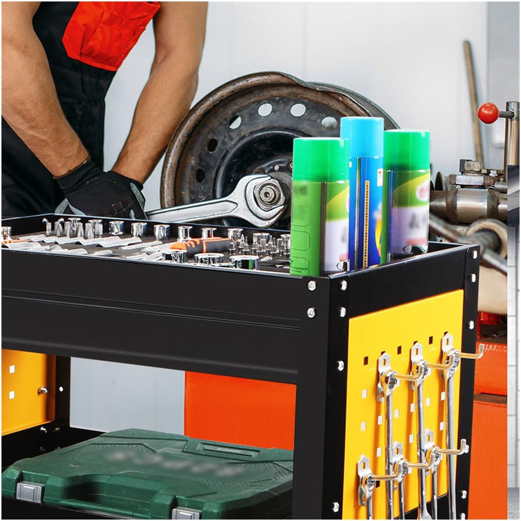 Toolbox 3 Tier Trolley Tool Cart Utility Cart Storage Stand with Wheels Rolling Tool Cart Organizer Service Cart for Warehouse Garage Tool Box
