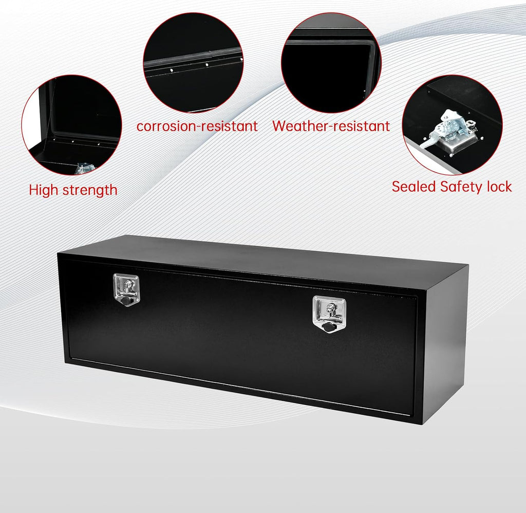 60'' Inch Steel Underbody Truck Tool Box & T-Handle Latch Heavy Duty For Trucks Trailers RV ATV Pickup Trucks Flatbeds Organization Storage Job Tool Chest -60'(L) x 18'(W) x 18'(H) Black