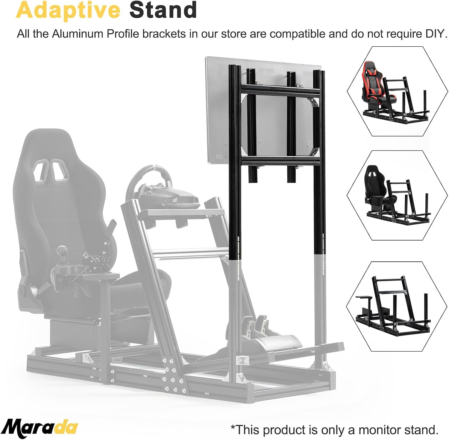 Marada Racing Simulator Cockpit Monitor Stand Support Screens Racing Simulator from 27 to 65 inches Fit for Logitech G27 G29 G920 G923, for Thrustmaster T128X T248 T300, for Fanatec, Without Cockpit