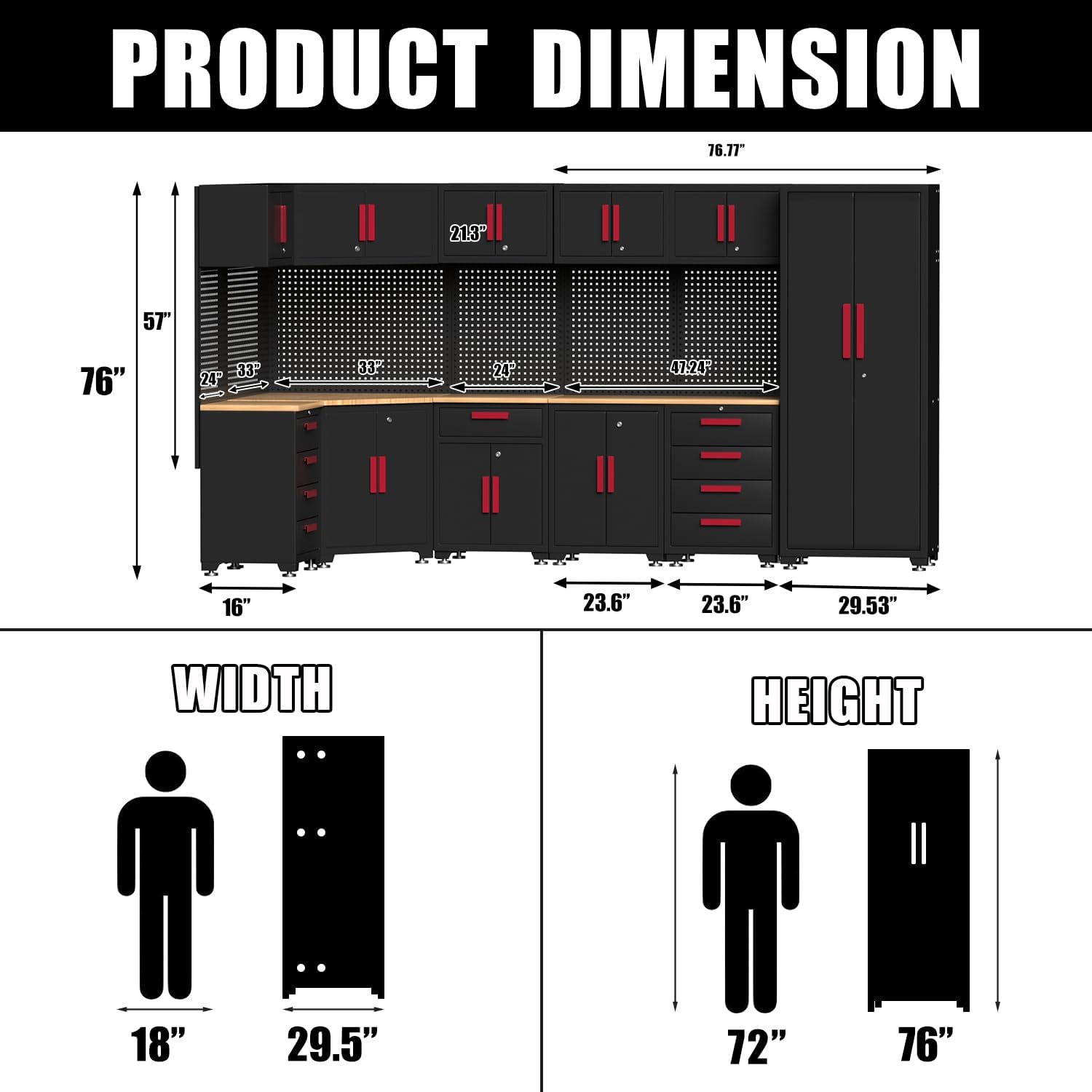 18-Piece Corner Garage Storage Cabinet System - Heavy Duty Workshop Set w/Corner Cabinet Includes Workbench, Pegboard & Lockable Drawers | Metal Tool Organization System for Garage/Workshop