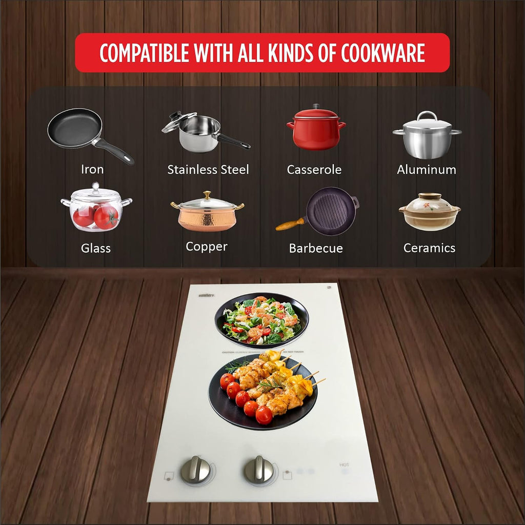 Summit 12' 2 Burner Electric Cooktop. 220-240 Volt Radiant Cooktop, ADA Compliant, White- CR2220WHE