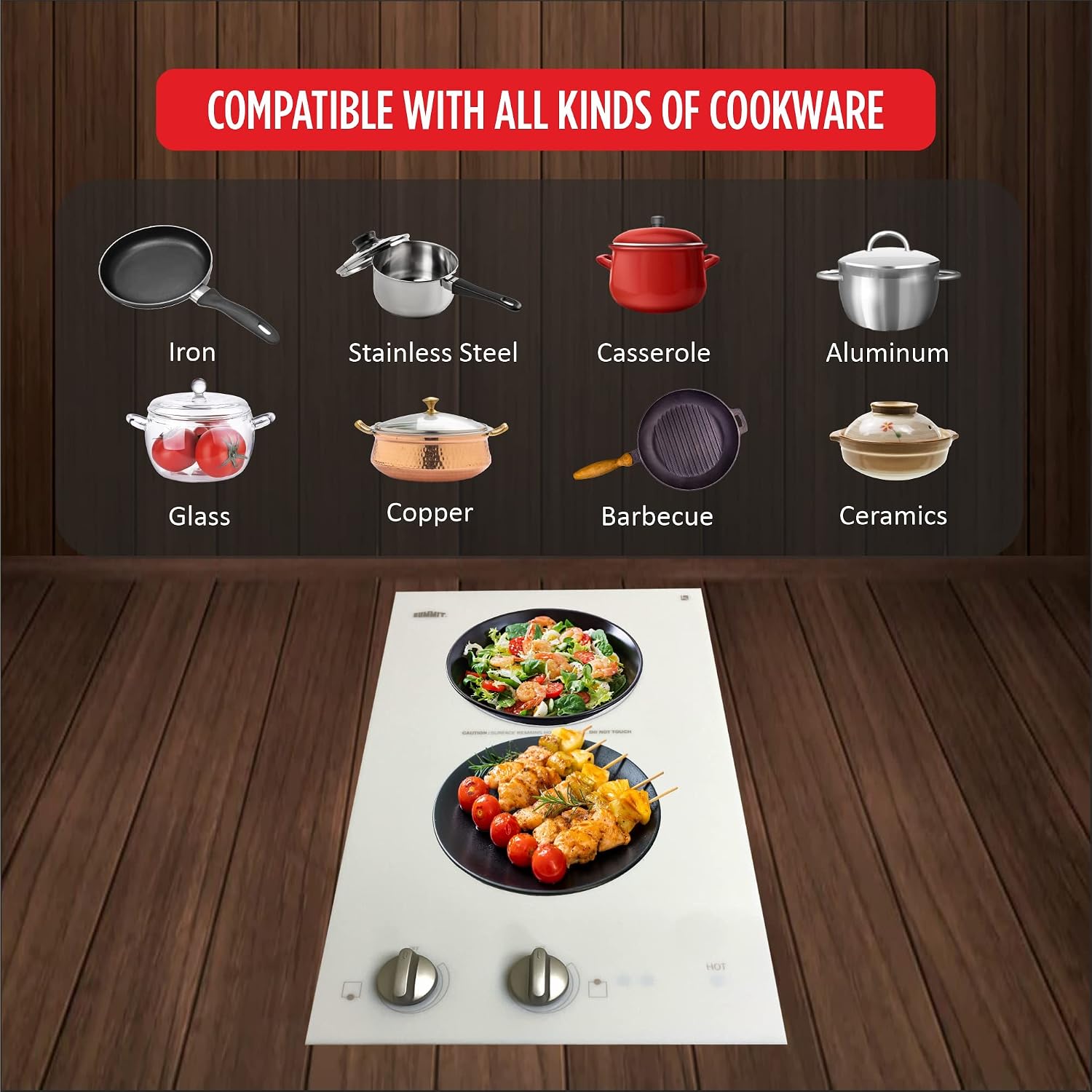 Summit 12' 2 Burner Electric Cooktop. 220-240 Volt Radiant Cooktop, ADA Compliant, White- CR2220WHE
