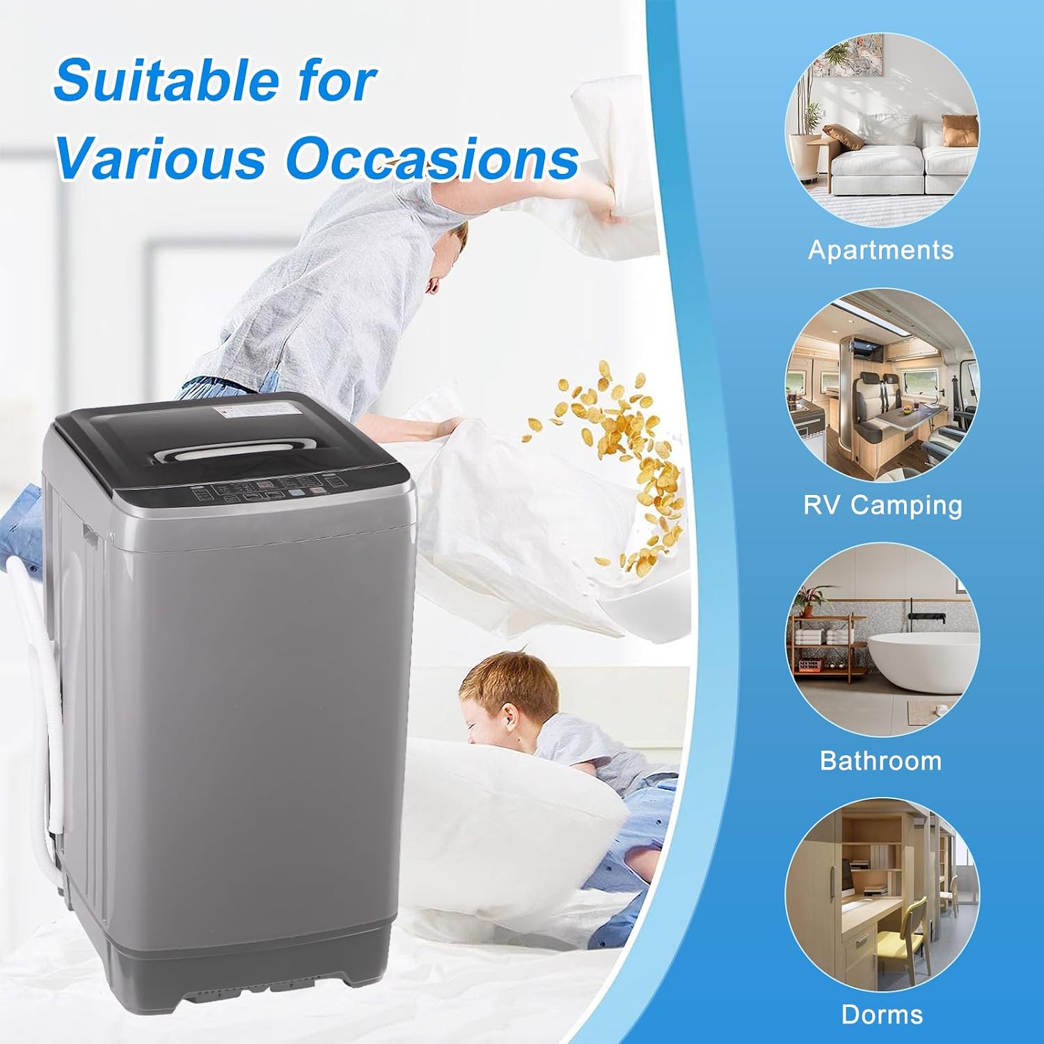 Washing Machine Washer Machine, 17.7lb/1.25cu.ft Washer Dryer Combo All In One (Semi-Dry) Apartment Dorms Laundry Compact Portable Gray, LED Display, 8 Water Levels, 10 Wash Programs