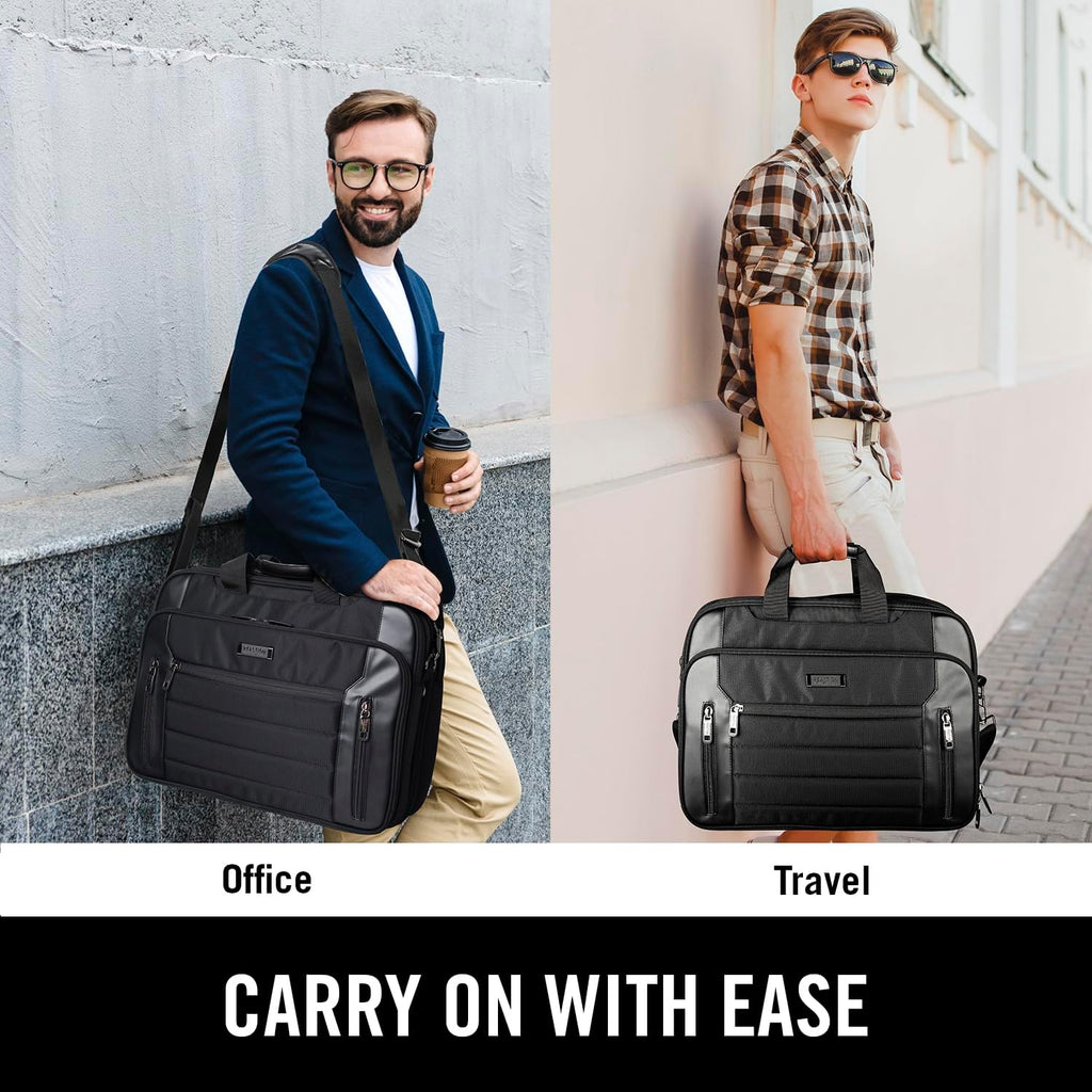 Kenneth Cole Reaction Keystone 1680d Polyester Dual Compartment 17' Laptop Business Portfolio, Black