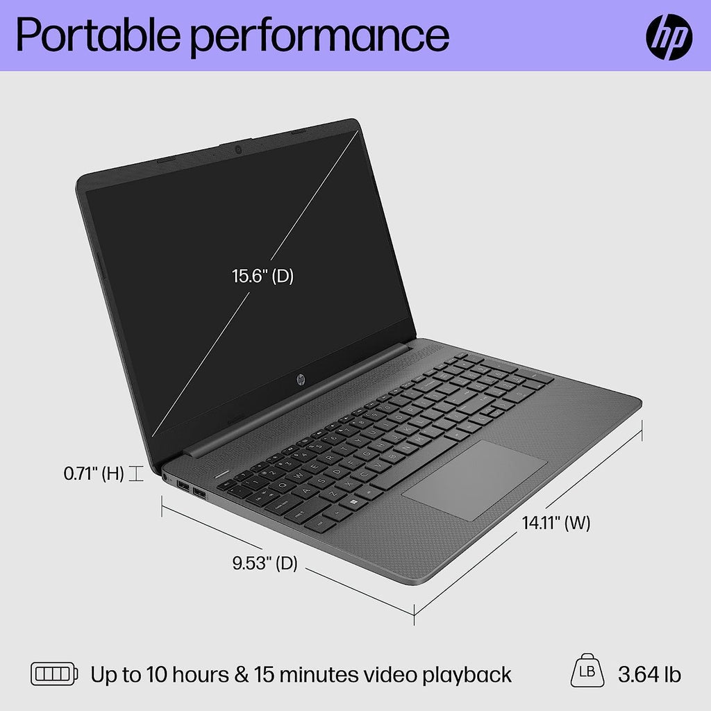 HP Essential Laptop, 15.6' FHD Display, Intel Core i3-1215U Processor, 16GB RAM, 1TB SSD, Webcam, Wi-Fi 6, HDMI, Windows 11 Home, KKE Accessories, Gray