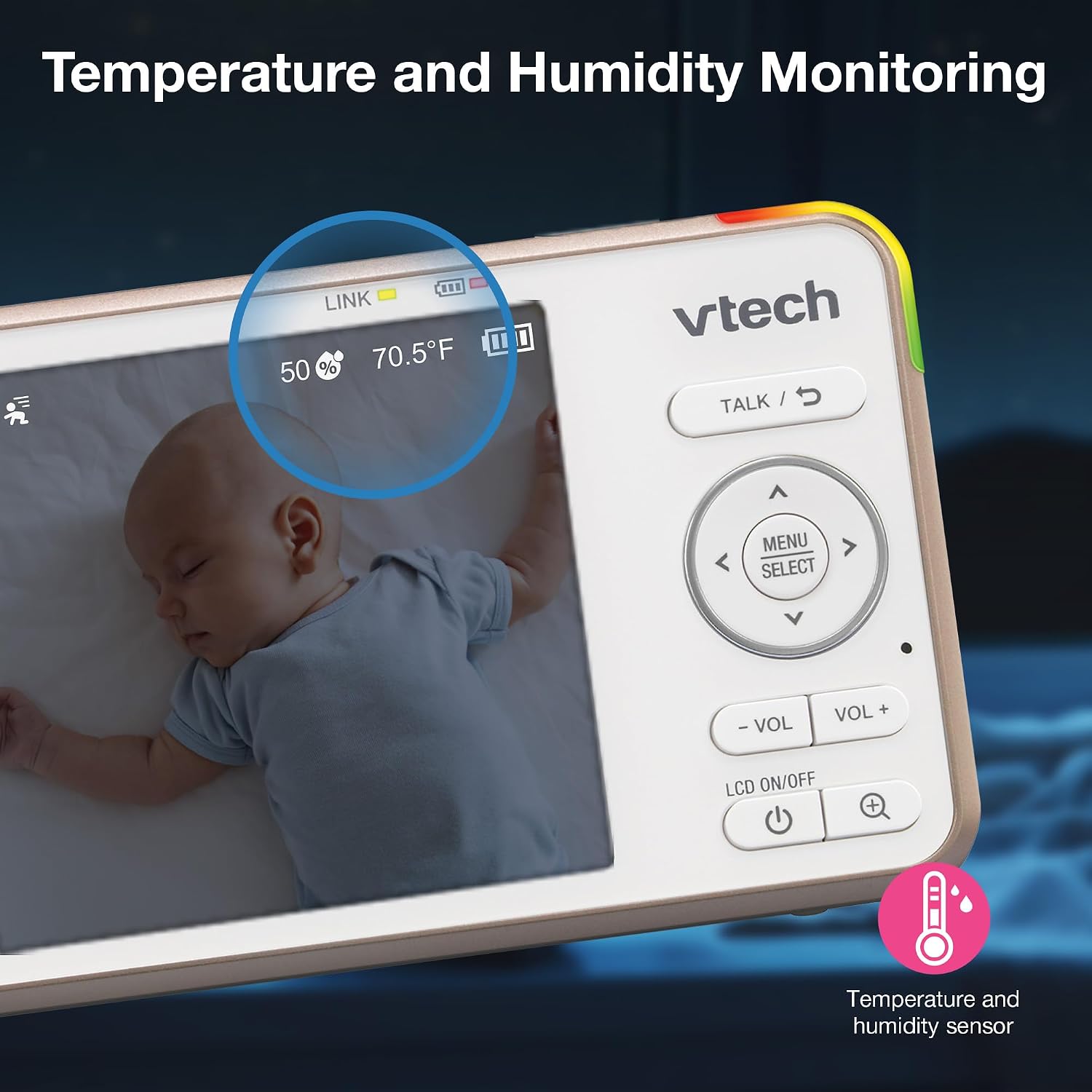 VTech V-Care VC2105 1080p FHD Over-The Crib Mount Smart Baby Monitor 5' 720p LCD Screen,Table Stand,Remote Access,Versatile Placement,Intelligence Detection, Sleep Analysis,18hrs Recording,with WiFi