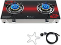 2 Burner Propane Gas Stove with Auto Ignition, 29000 BTU High-Efficiency Heavy-Duty Tempered Glass Cooktop, CSA Regulator & Hose Included, for Outdoor Camping Emergency