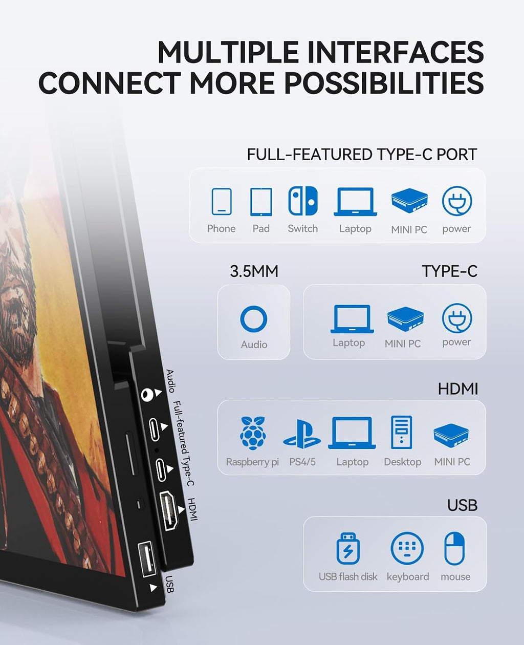 4K Portable Touch Monitor, 15.6' inch 3840 * 2160 UHD w/USB-C HDMI Laptop Monitor, 2000:1 100% RGB IPS ，Aluminum Alloy Shell,10-Point Touch，Dual Speaker, HDR, for Home, Work