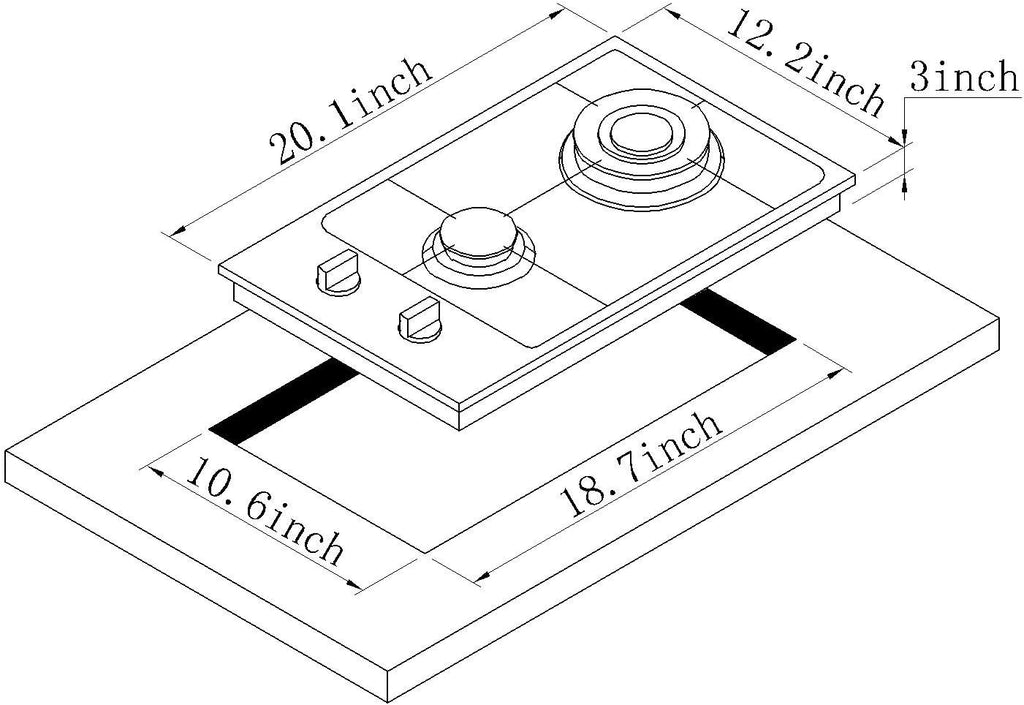 12' Gas Cooktop Dual Fuel 2 Sealed Burners Stainless Steel Drop-In Gas Stove DM223-SA01BZ Gas Hob