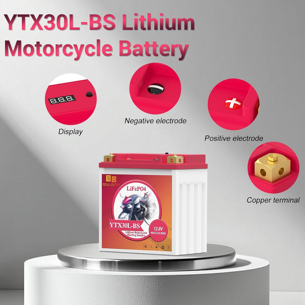 Lithium Motorcycle Battery YTX30L-BS, 12.8V 12AH 850 CCA LiFePO4 Motorcycle Battery, ATV, UTV, Jet Ski, Scooter, Lawn Mower, Tractor, Generator, Riding Lawn Mower Battery