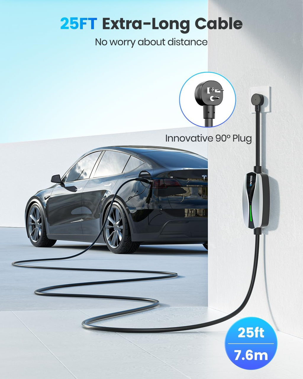 ETL Certified Level 1/2 EV Charger for Tesla, 12A/16A, Electrical Car Mobile Charger 25FT Extension Cable with 240V NEMA 6-20 Plug, 120V NEMA 5-15 Adapter, NACS Home Connector for Tesla Model-Y/3/S/X