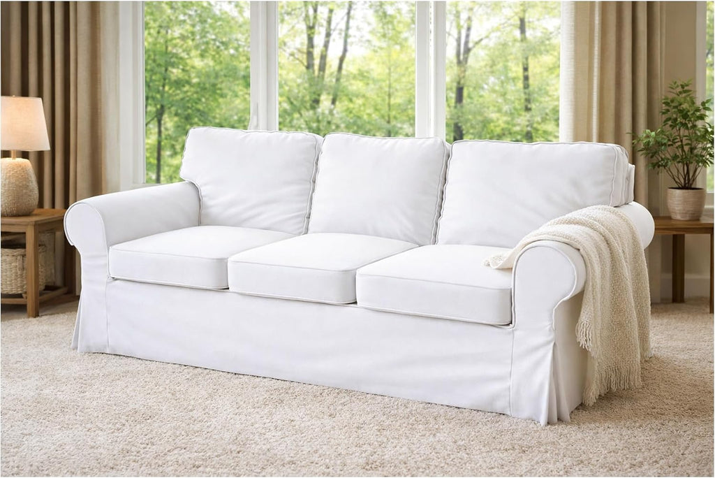 Heavy Duty UPPLAND (Not EKTORP) Sofa Cover Replacement Compatible with IKEA UPPLAND 3 Seat Sofa, Loveseat, Armchair, Sectional Corner, or Footstool Slipcover Only (Uppland 3 Cotton White)