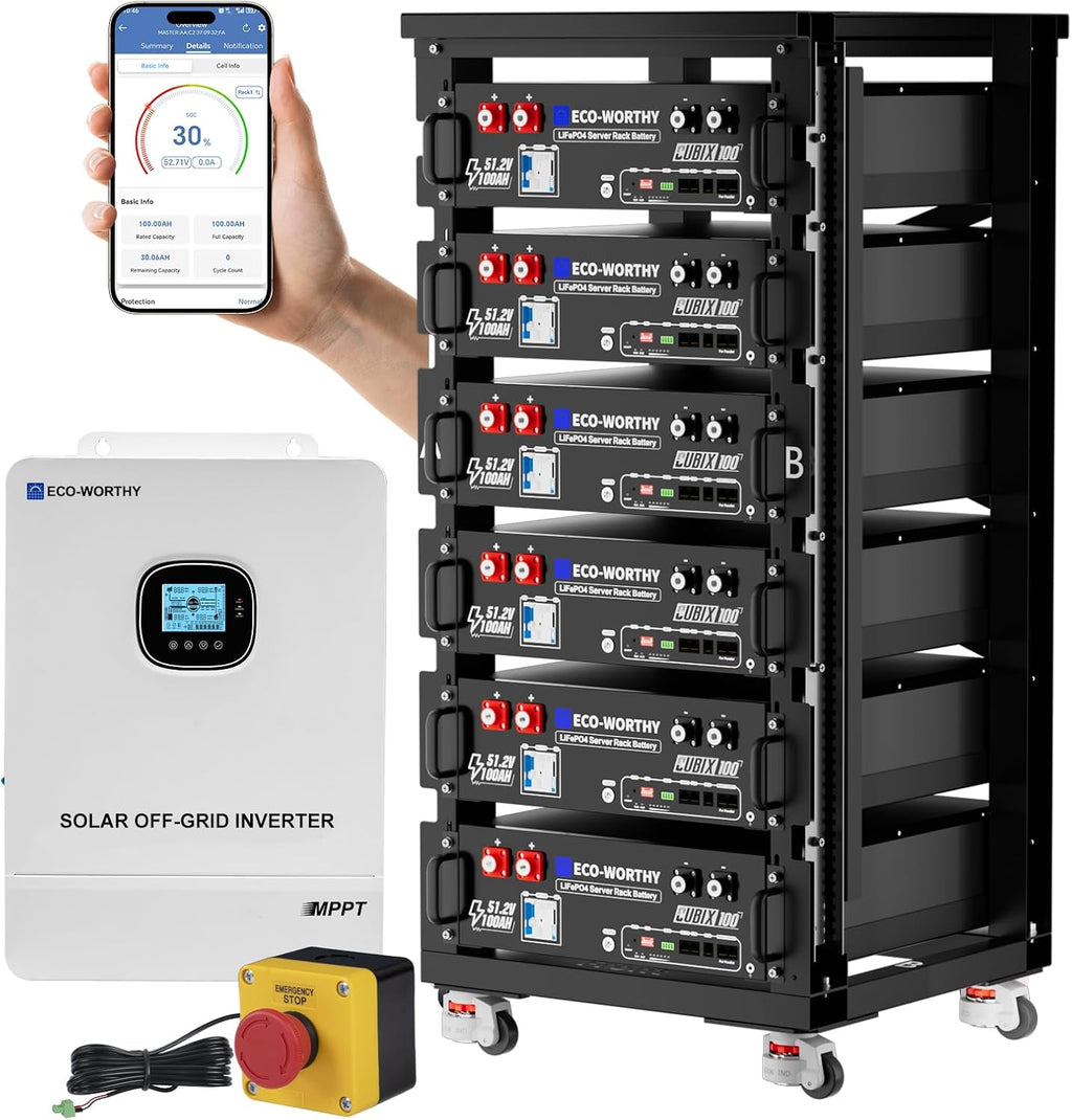 ECO-WORTHY Home Power Station Backup Power,10000W AC Output+30720Wh LiFePO4 Battery with Communication Bluetooth WiFi+6-Layer Movable Server Cabinet for Home Backup,Emergency,Solar System Components