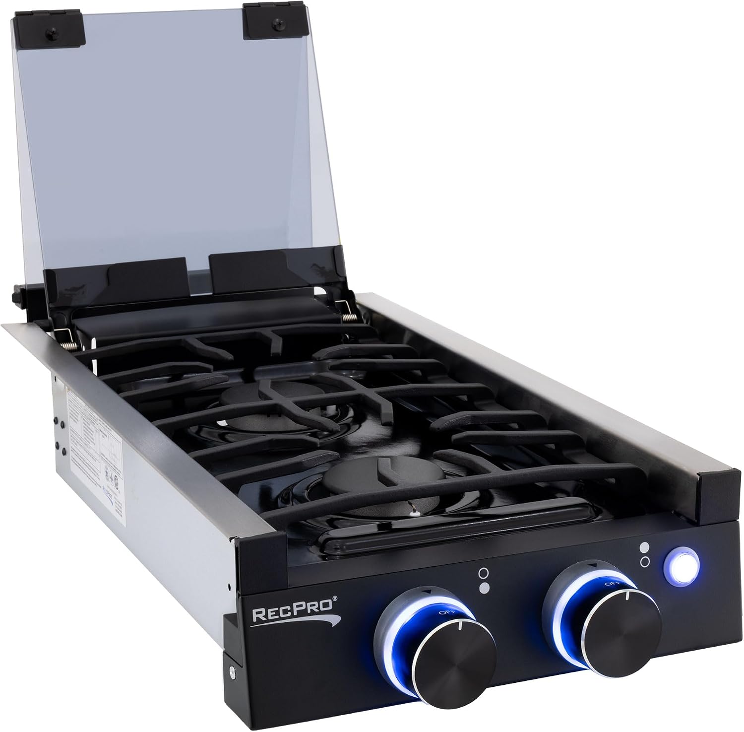 RecPro RV Built In Gas Cooktop | 2 Burner or 3 Burner | RV Cooktop Stove | 6,500 and 8,000 BTU Burners | Cover Included (2 Burner Black)