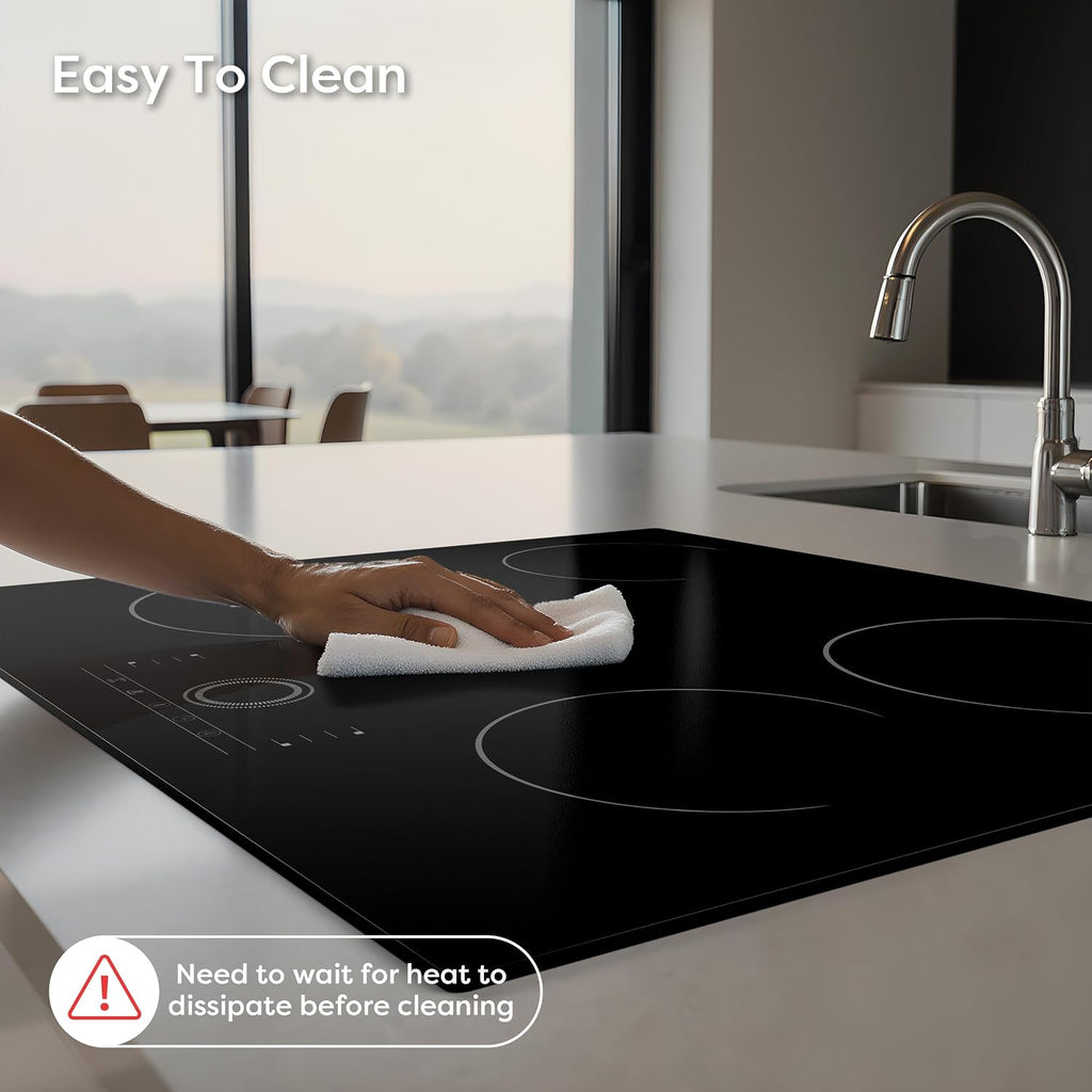 4 Burner Electric Cooktop, 24 Inch Built-in Electric Stove Top, 220-240v Radiant Cooktop with Child Lock, Touch Control, Residual Heat Indicator, Overheat Protection, Hard Wire (No Plug)