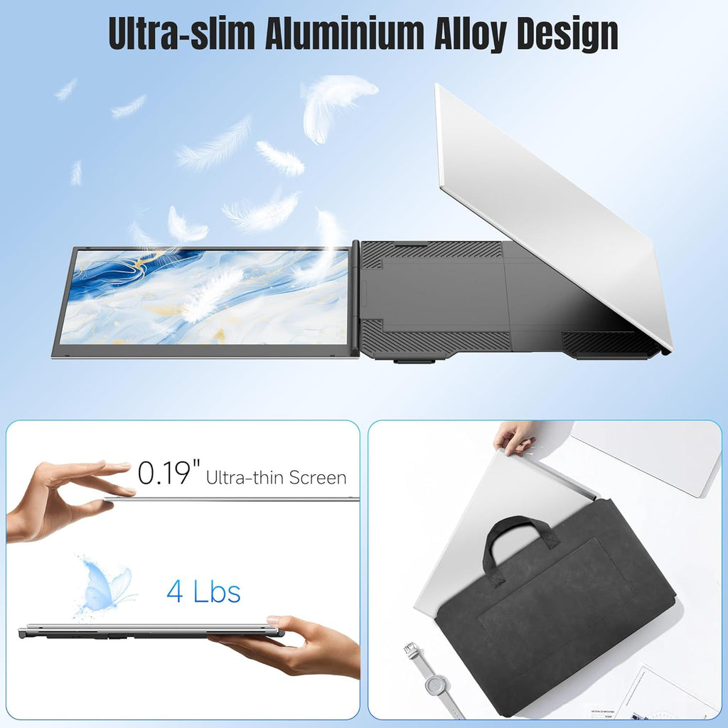 KEFEYA Laptop Screen Extender 15.6', FHD 1080P Portable Triple Monitor for Laptops 13-17.3', 0.16' Ultra-Thin Dual Laptop Monitor Extender for Windows/Mac/Dex/Chrome/Surface, Plug n Play