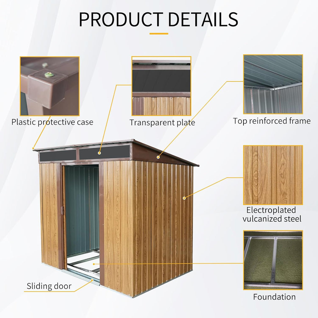 6x5 FT Outdoor Storage Shed, Metal Garden Shed with Frame Floor, Outside Tool Shed with Lockable Sliding Doors, Waterproof Storage Building with Sloped Roof for Backyard, Patio, Lawn, Coffee