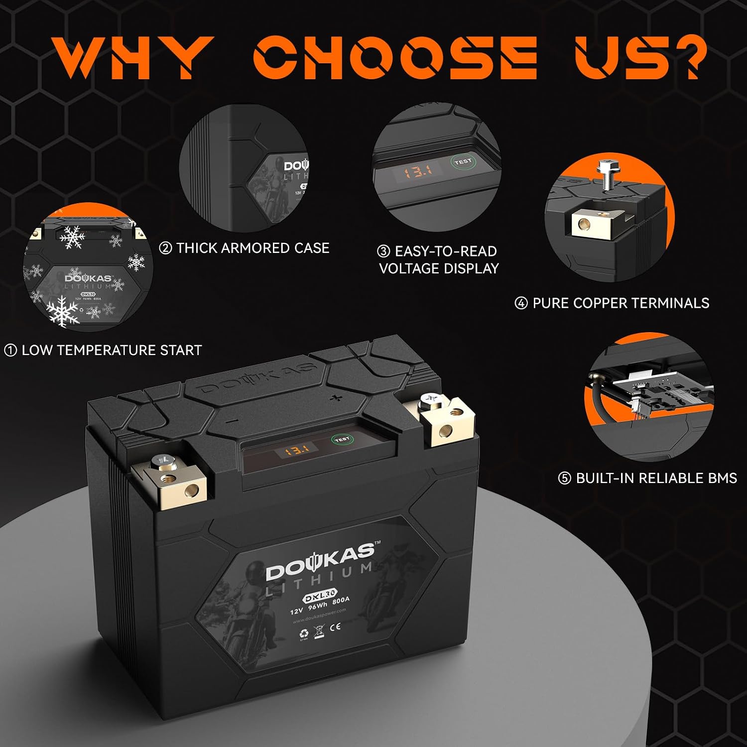 DKL30 YTX30L-BS 800A LiFePO4 Motorcycle Lithium Battery, 12V 8Ah Powersports Battery, Compatible Jet Ski, ATV, Lawn Mower, Scooter, Generator Battery, Snowmobile