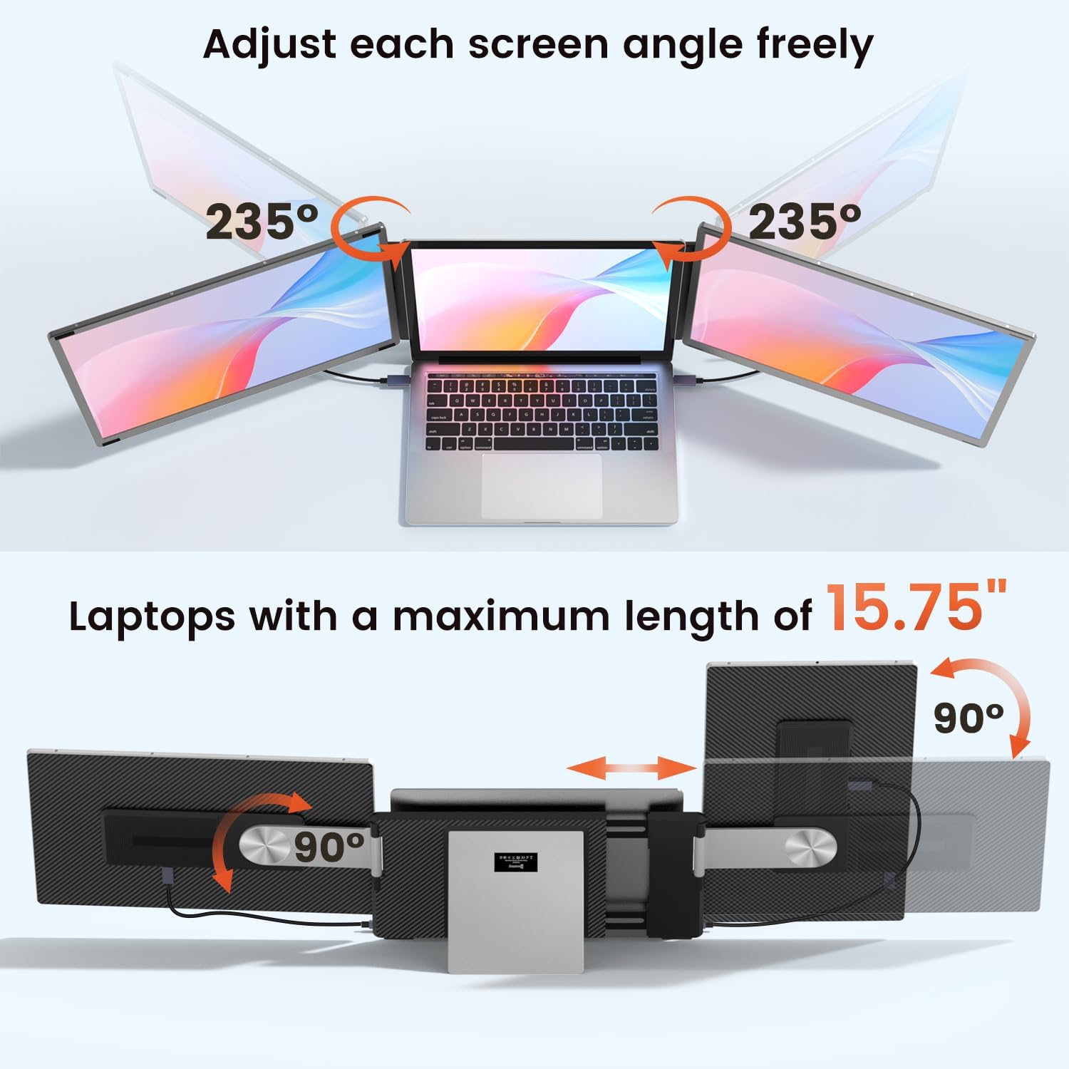 15.6' Laptop Screen Extender, 1080P FHD Laptop Monitor Extender with 120% sRGB, 235°Rotation Detachable Dual Monitor, Plug & Play, Triple Screen Compatible with Windows, Mac, Chrome