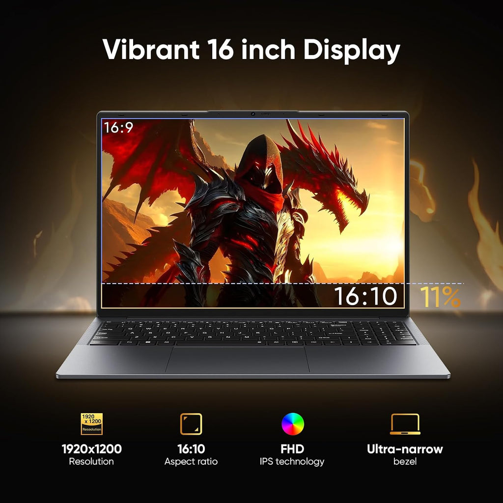 EYY 16' Laptop Computer Intel Core i5 Processor, Win 11 Pro Laptop 16GB RAM 512GB SSD, 1920 x 1200 FHD 16:10 Display, Office Suite Notebook with Backlit Keyboard, Student Business Work Laptops