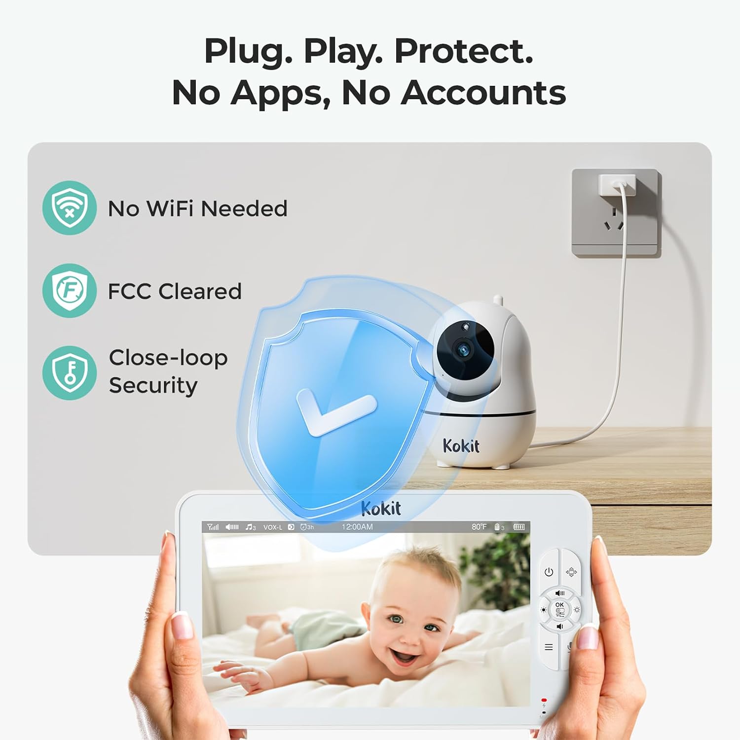 Baby Monitor with Camera and Audio - 7' Split Screen, 5000mAh Battery (100H in VOX), 1080P PTZ Baby Camera Monitor with Flexible Mount, No WiFi Baby Monitor, Secure 2.4GHz FHSS