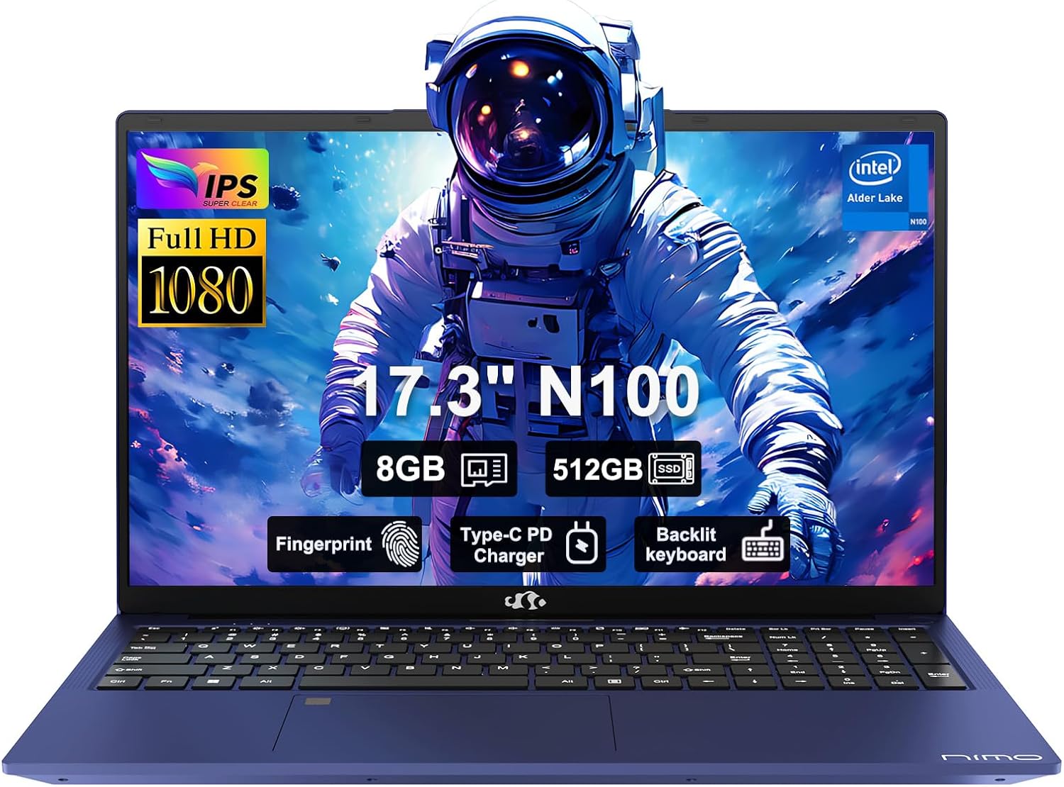 17.3' FHD IPS Student-Laptop-Computer - 16GB RAM 512GB SSD Intel Pentium N100(Beat to i3-1115G4, 4 Cores Up to 3.4GHz), 65W Type-C, 2 Years Warranty, Fingerprint, Backlit Keyboard, Wi-Fi 6, BT5.2
