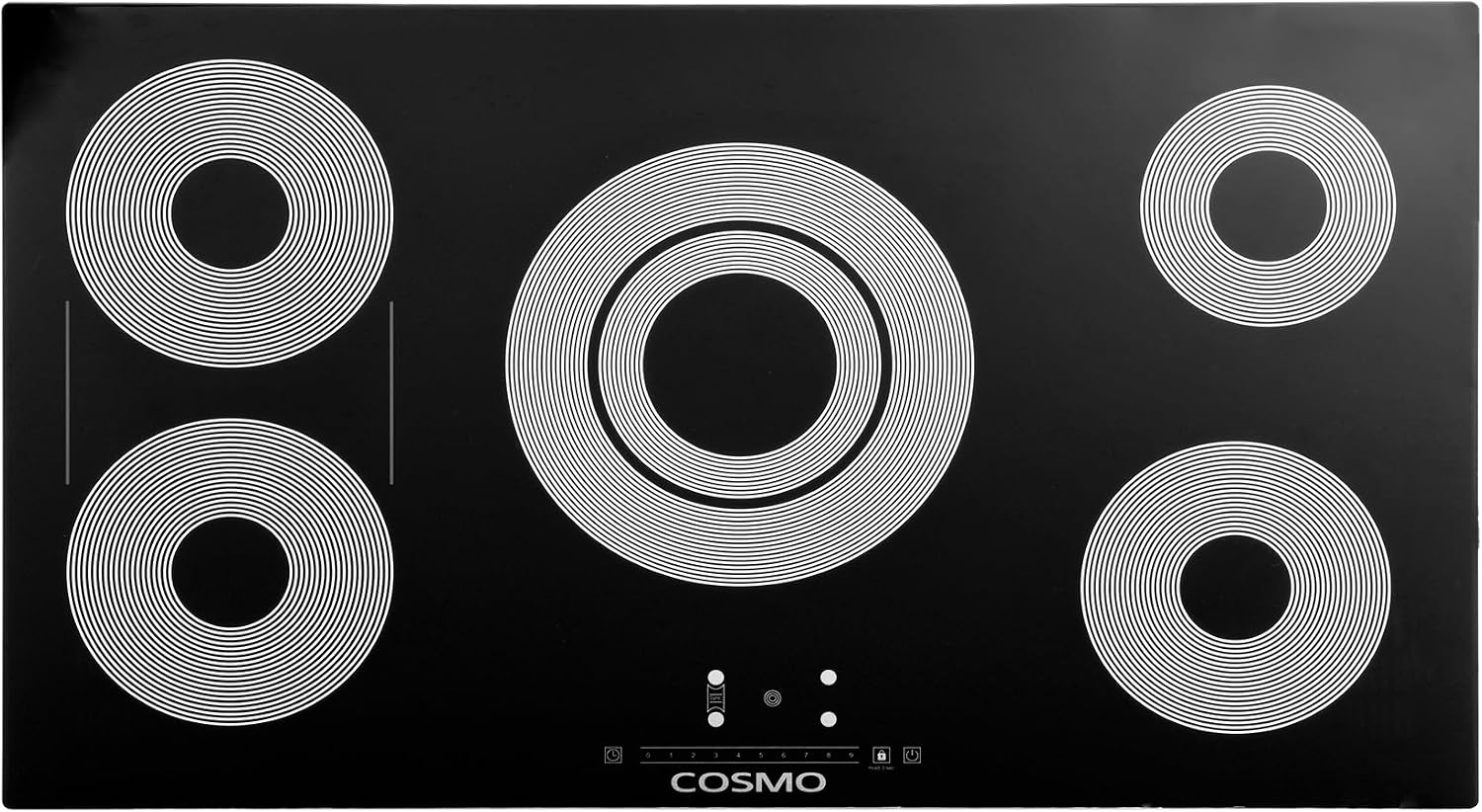 COSMO 36 in. Electric Ceramic Glass Cooktop with 5 Burners, Triple Zone Element, Sync Burners, Hot Surface Indicator Light and Touch Controls
