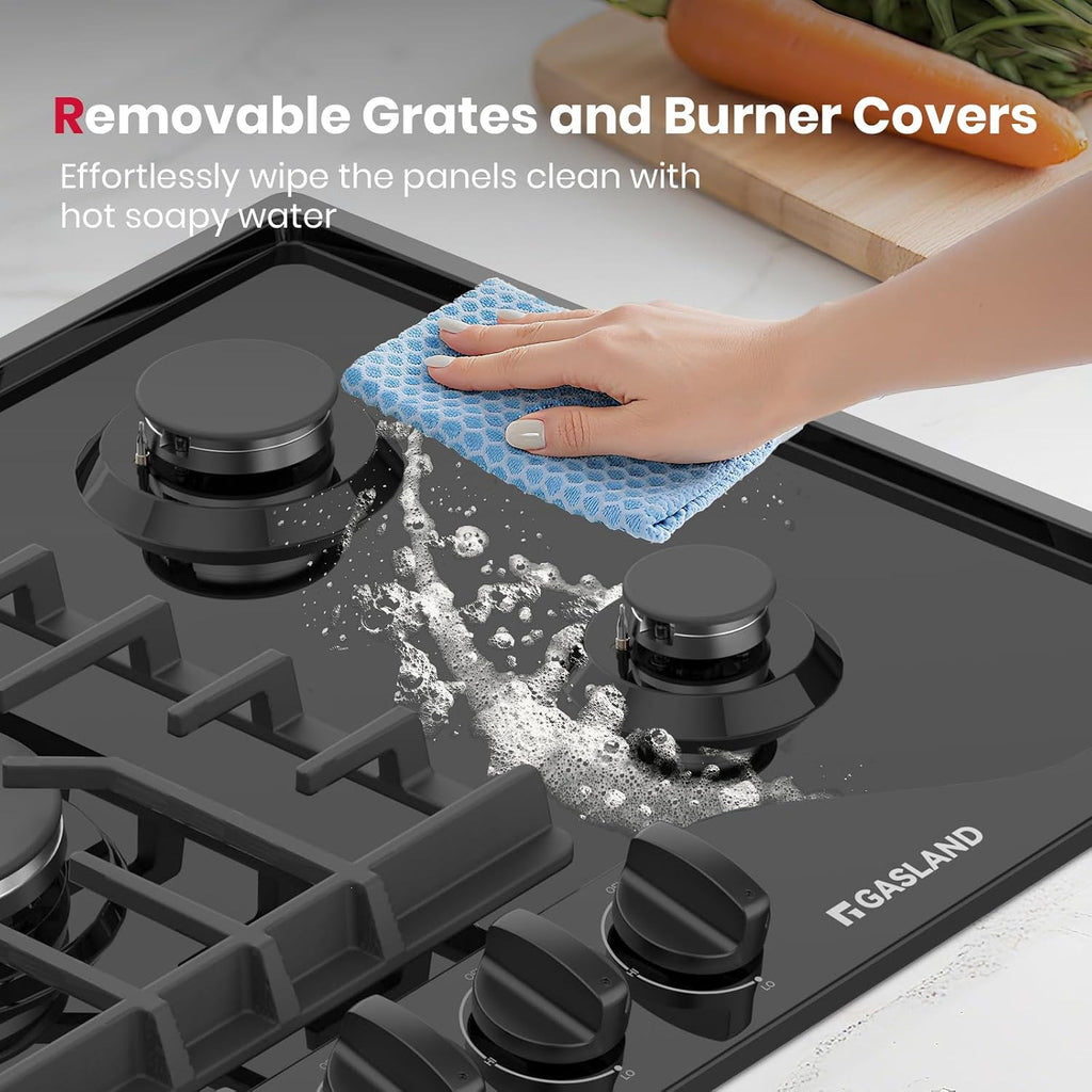 GASLAND Gas Cooktop 36 Inch with Griddle, PRO GH3365EF 5 Burner Propane Stovetop with Reversible Cast Iron Grill/Griddle, Gas Countertop Plug-in, NG/LPG Convertible Cooktops, Black