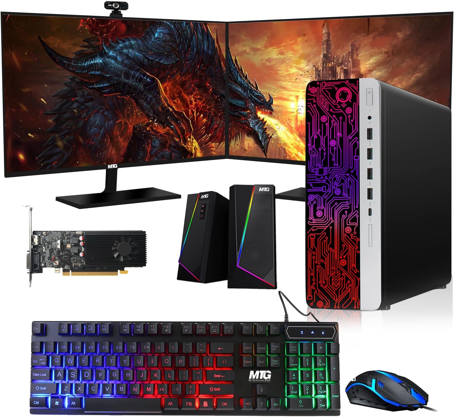 TechMagnet HP G3 Gaming Desktop PC,Intel Core i7 6th Gen,GT 1030 Graphic,16GB RAM,1TB SSD,New Dual MTG 27-Inch,RGB Speaker,RGB KBM with AI-Enabled Copilot Key,2X ARGB Fan WiFi,Windows 11(Renewed)