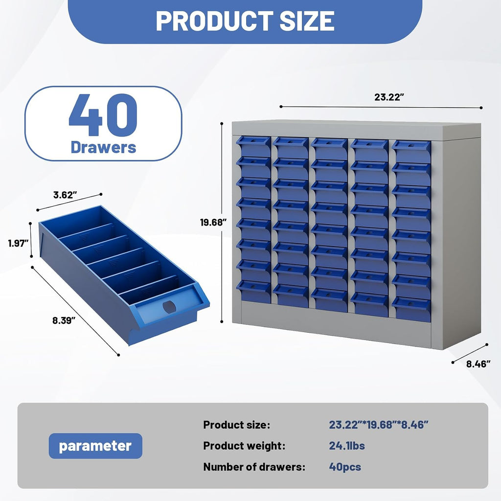 Part Cabinets with 40 Drawer Nut Bolt Screw Nail Storage Organizer for Garage Organization, Lego Storage, Teacher Toolbox, Parts Bins Organizer for Shop, Hardware Organizer Containers