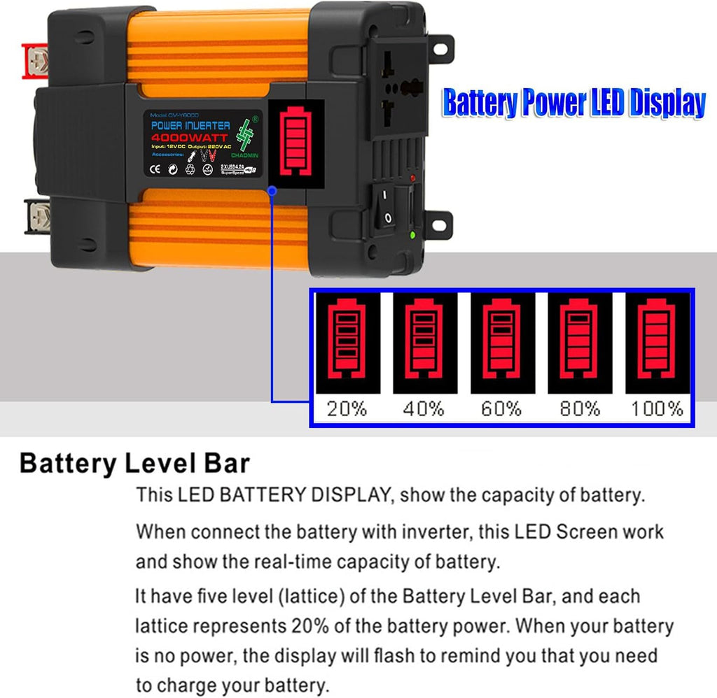 Solar Panel Kit, Complete 4000W/6000W Solar Inverter System Kit, 12V50A Solar Charge Controller with LED Power Display and 2 USB Ports ，100W Waterproof Folding Solar Panel,1× Hanging Ornament(4000w)
