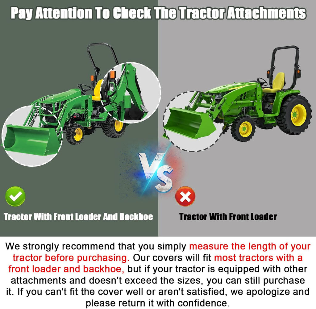 Waterproof Full Tractors Cover Replace for John Deere 1,2,3 Series 1025R 2320 2720 3520, Kubota with Backhoe, 600D Oxford Cloth Tractors Cover for Snow Rain Dust Protection