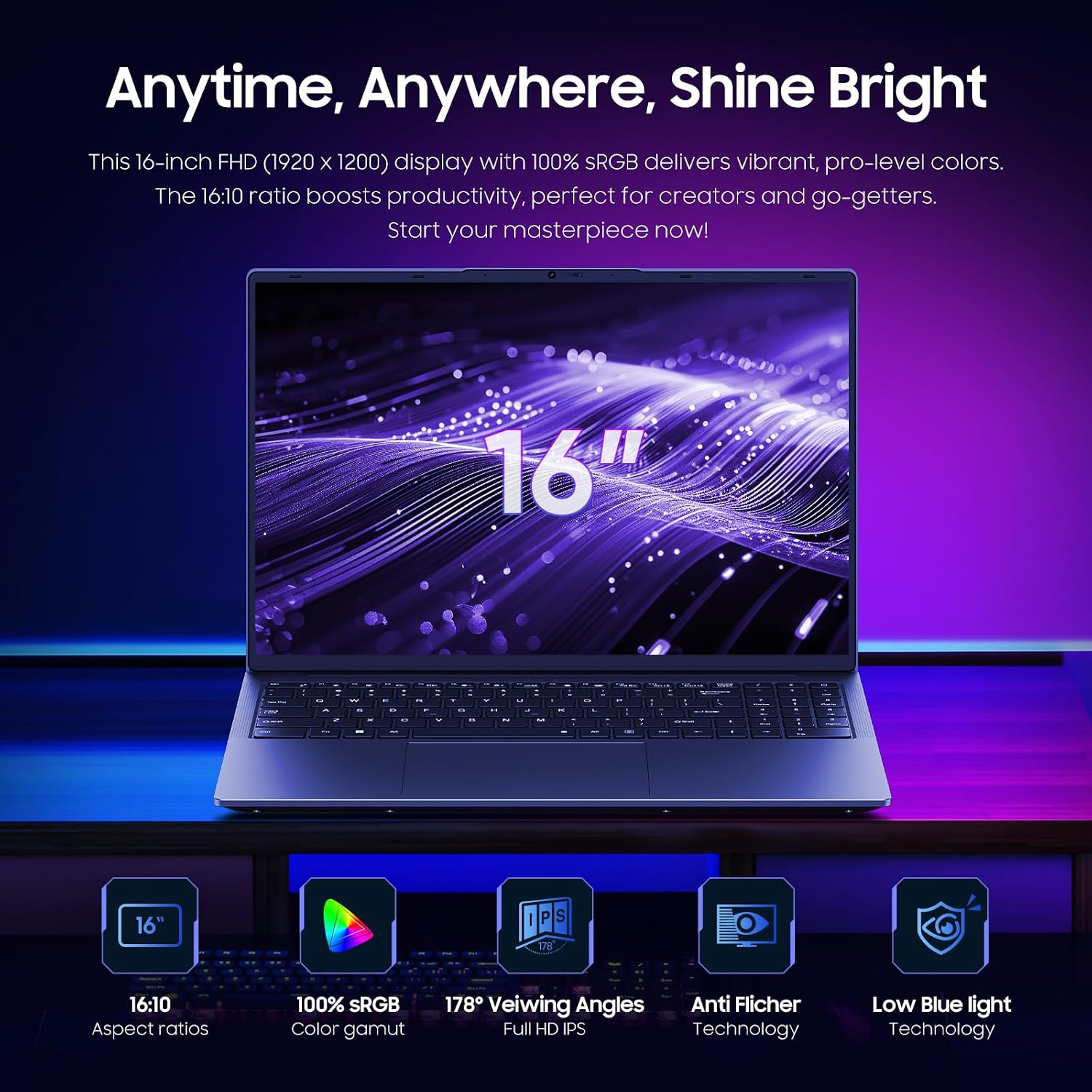 16' Core i5 Laptop, 16GB RAM, 512GB SSD, MS Office 2024, IPS(1920 x 1200) 16:10 Display, Win 11 Pro Notebook Computer with BT5.0 Wi-Fi, 3xUSB A, HDMI, RJ45, Backlit Keyboard, Space Grey