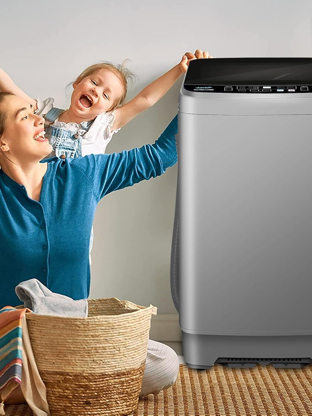 25 lbs Full Automatic Washing Machine with LED Display Compact Washing Machine with a Glass Cover Drain Dump, 10 Wash Programs and 8 Water Levels Ideal for Dorms, Apartments, RV, Grey