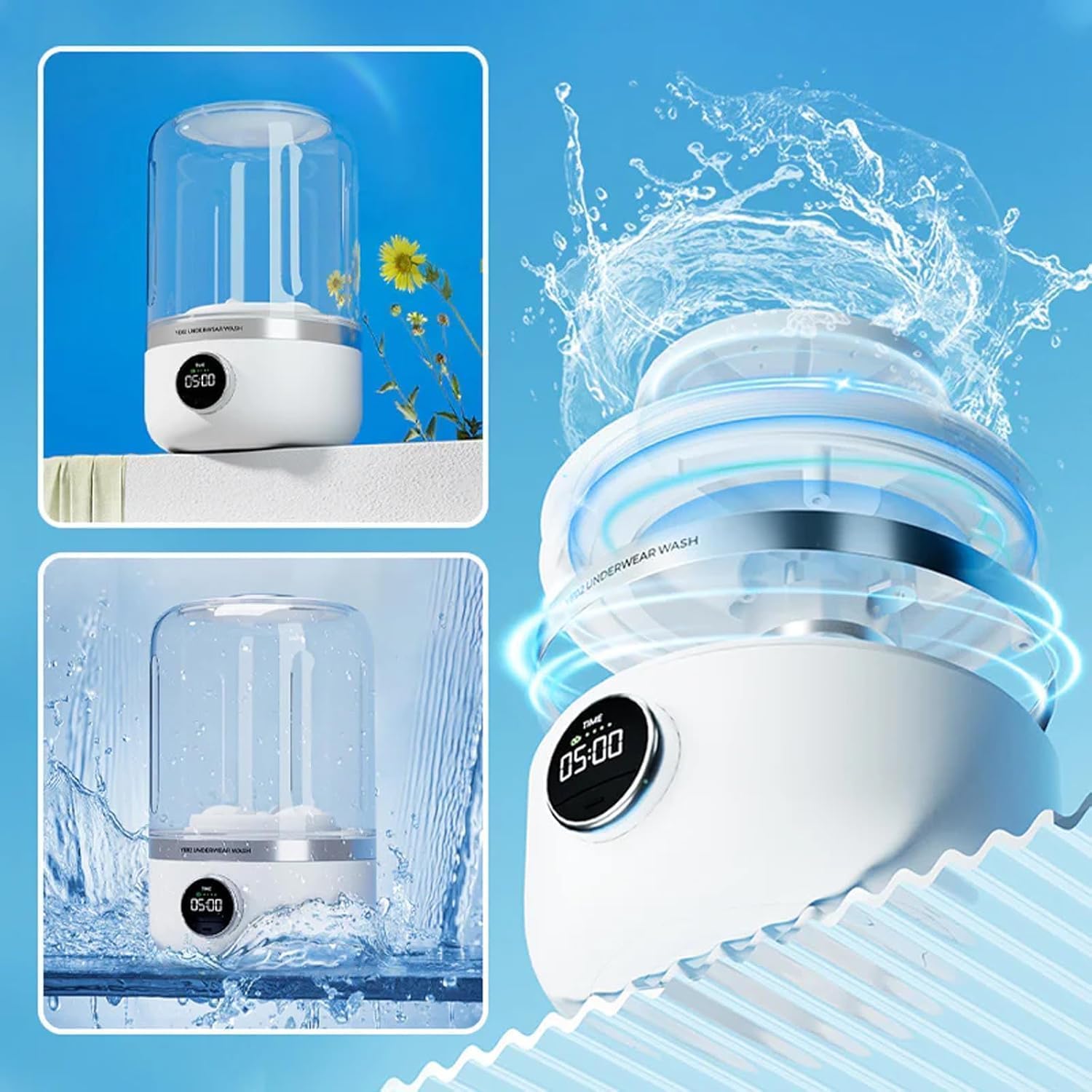 Mini Portable Washing Machine, Smart Laundry Cup Washing Machine, Portable & Rechargeable Mini Washer Machine for Travel Underwear Socks Cordless Cleaner (2)