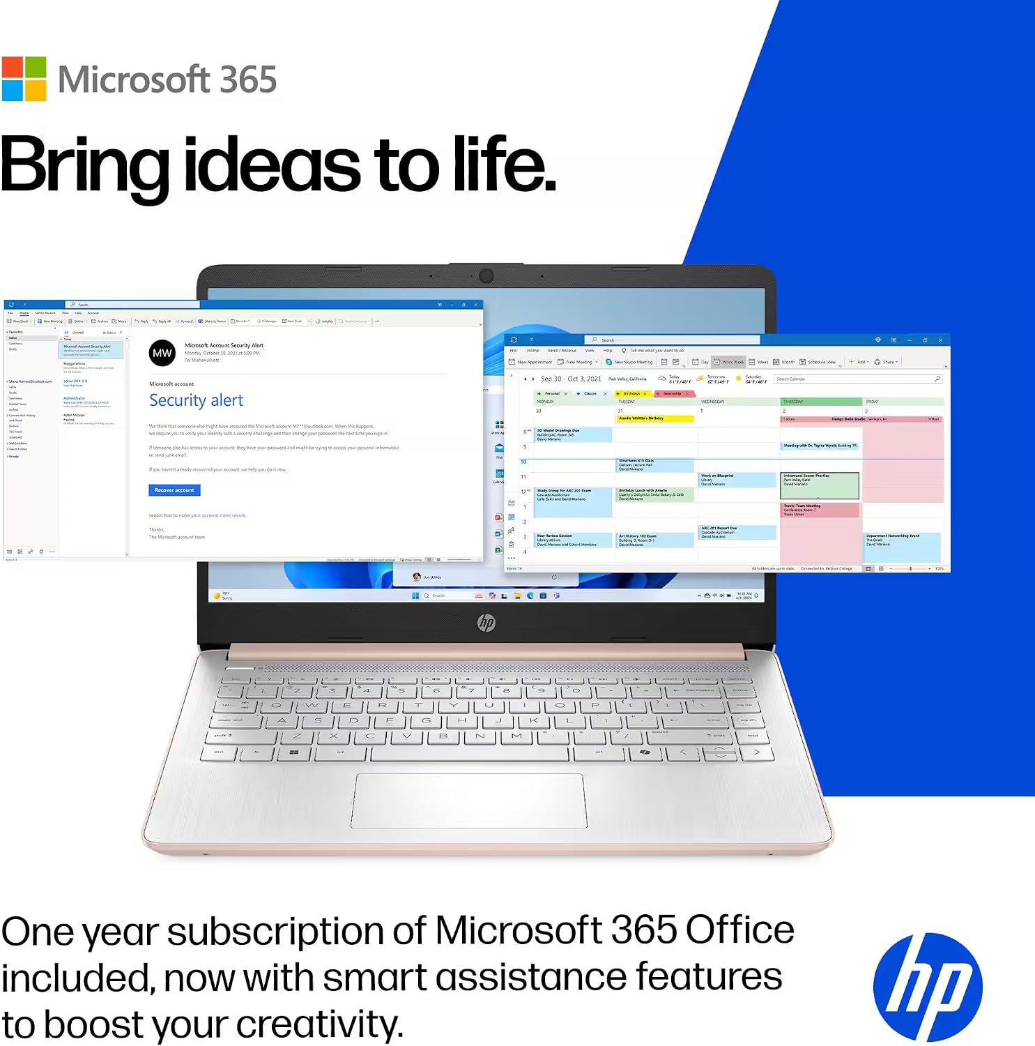 HP 14' Rose Gold Laptop for Student Business 2026, Office 365 Included, Copilot AI, Intel CPU, 16GB RAM, 64GB eMMC, w/Accessories, Light & Slim, 4K Graphics, Windows 11S