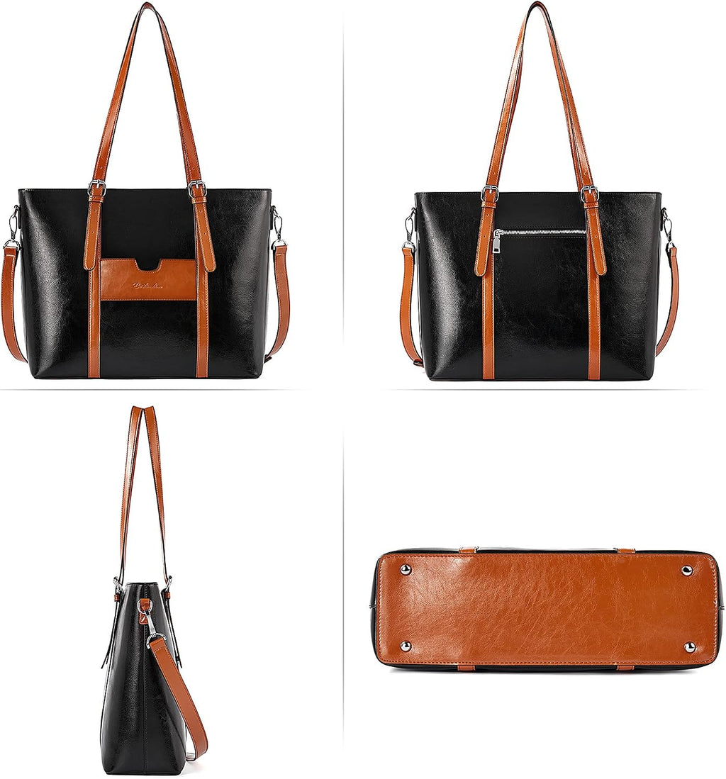 BOSTANTEN Leather Laptop Bag Work Tote for Women Shoulder Handbag Briefcase 15.6 inch Satchel Computer Bag