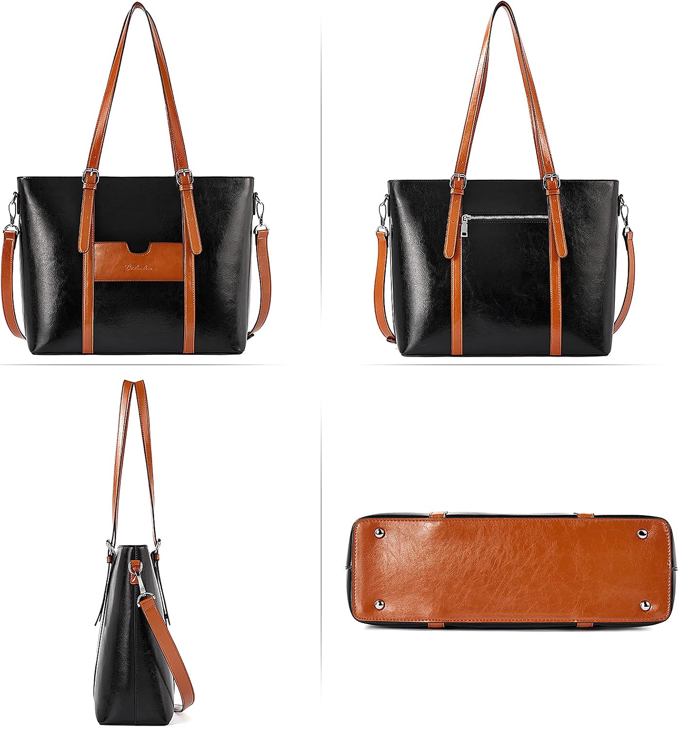 BOSTANTEN Leather Laptop Bag Work Tote for Women Shoulder Handbag Briefcase 15.6 inch Satchel Computer Bag