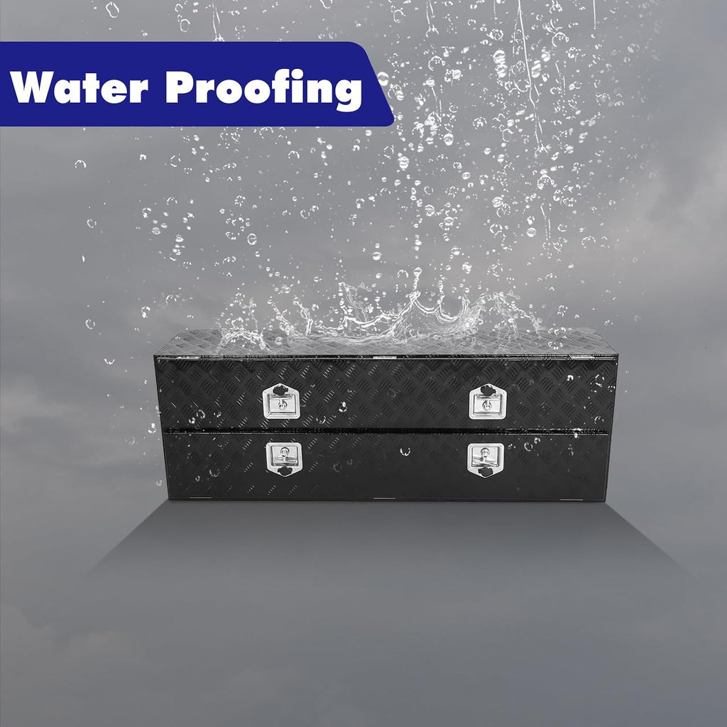 Aluminum Truck Tool Box w/Two Door,5 Bar Tread Truck Storage box w/Lock For Organization,Multifunction Black 60'x21'x15' Truck Toolboxes, For Truck,Trailer,RVs,Toolroom,Garage.