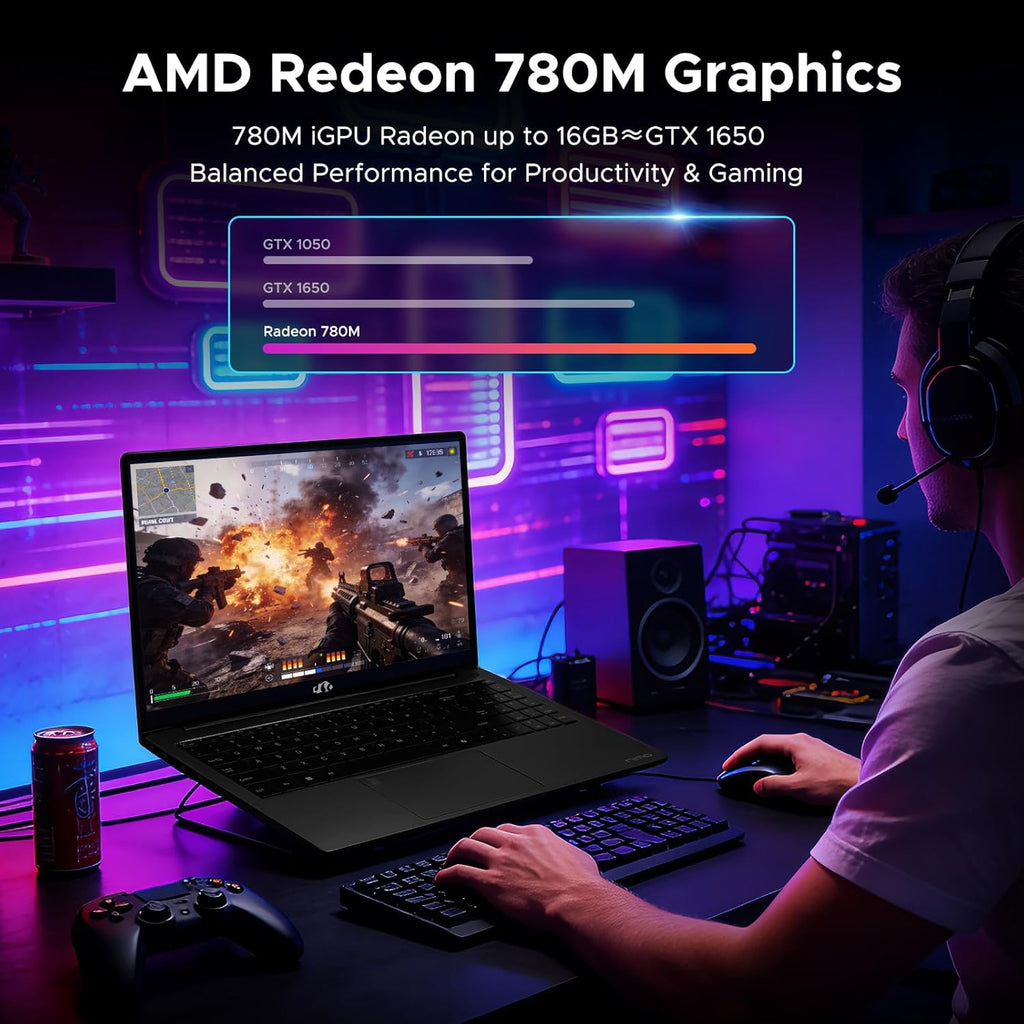 NIMO 15.6' IPS FHD Light-Gaming-Laptop, AMD Ryzen 7 8745HS 16GB DDR5 RAM 1TB SSD (8C/16T, up to 4.9 GHz Beat R9 7940HS) Radeon 780M GPU 100W Type-C Backlit Keyboard Fingerprint, for Students & Gamers