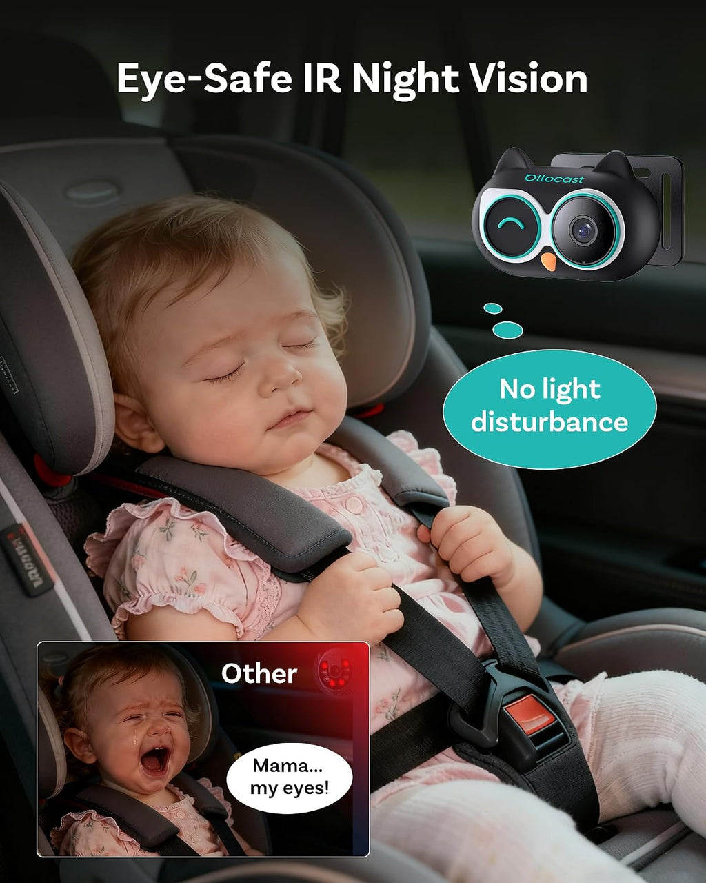 OTTOCAST Baby Car Camera Displaying on Car Screen,1080P Clear No-Glow Night Vision,Split-Screen Navigation,150°Wide Angle,Car Baby Monitor with Built-in Wireless CarPlay Cabin Care Car Adapter 2026