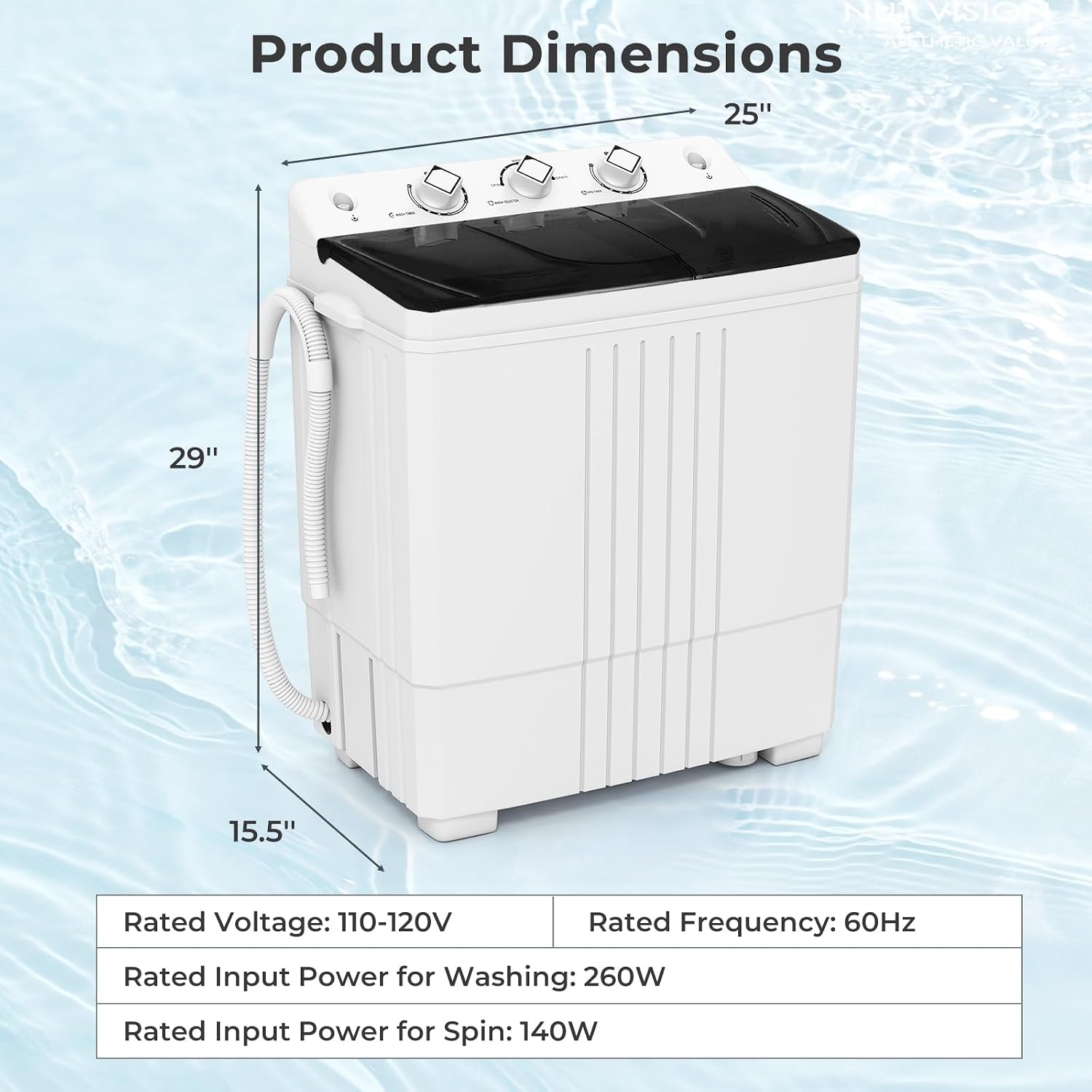 Giantex Portable Washing Machine, 20 LBS Washer & Spinner Combo with Built-in Drain Pump & Time Control, Compact Twin Tub 12 LBS Washing & 8 LBS Spin Drying for Apartment Dorm RV (Black+White)