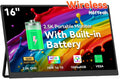 16' 2.5K Wireless Portable Monitor Battery-Powered, Support AirPlay Miracast, 2560×1600P IPS USB-C HDMI External Monitor, 2nd Screen for Laptop MacBook PC Phone Tablet, w/Built-in Battery(4- 5H)